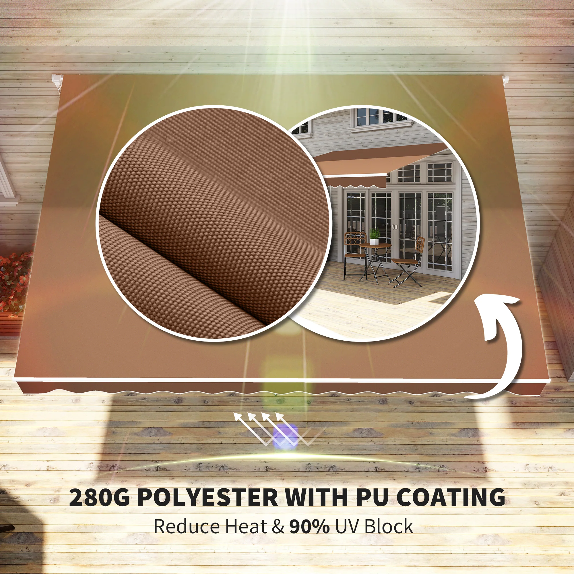 12' x 10' Retractable Patio Awning with Manual Crank, UV & Water-Resistant Fabric, Coffee - Image 7