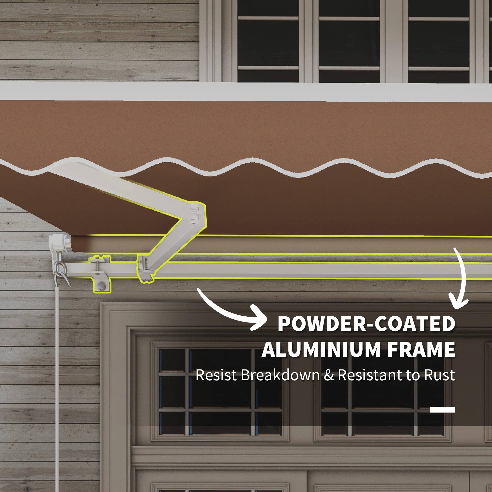 12' x 10' Retractable Patio Awning with Manual Crank, UV & Water-Resistant Fabric, Coffee - Image 8