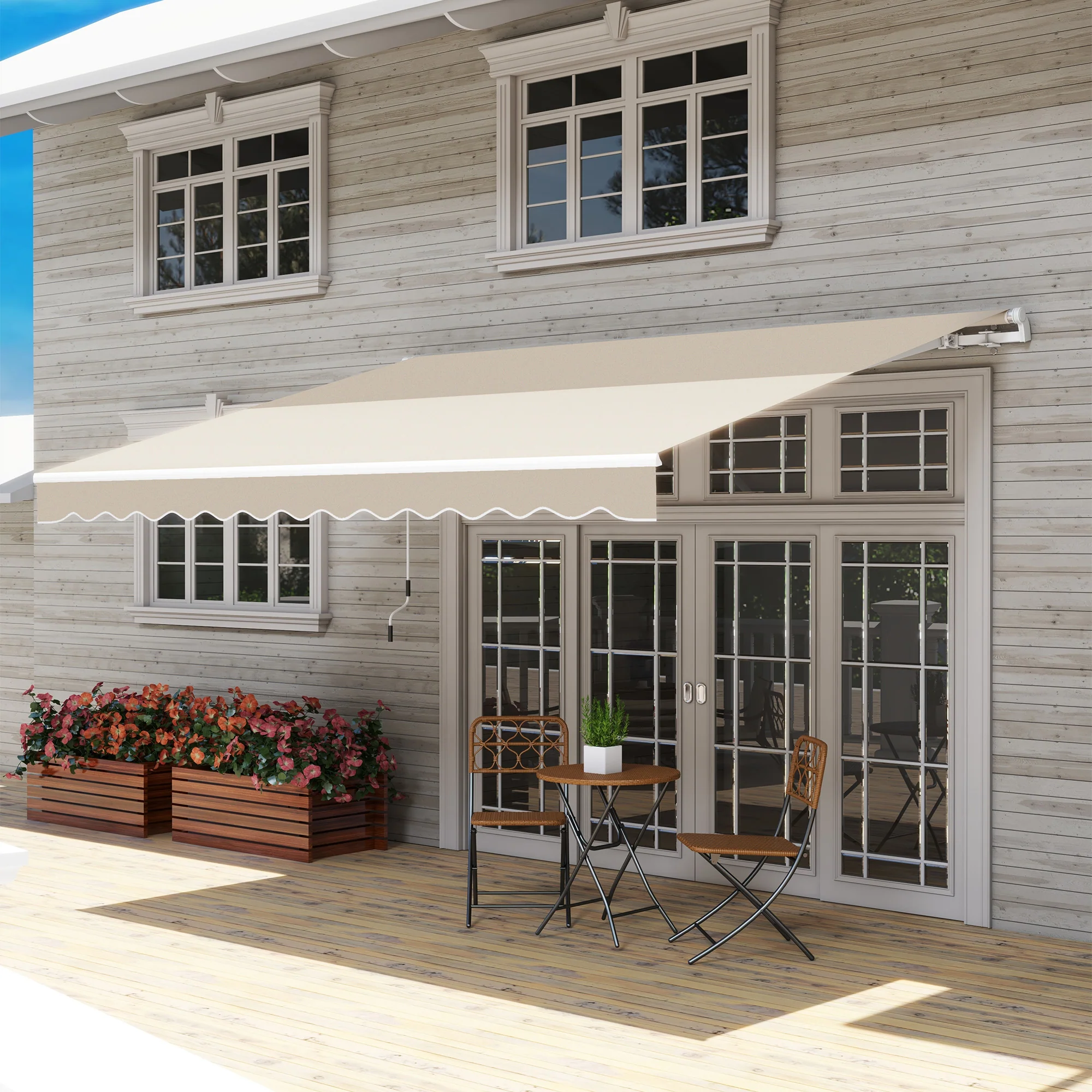 12' x 10' Retractable Patio Awning with Manual Crank, UV/Water-Resistant Fabric, Cream White - Image 4