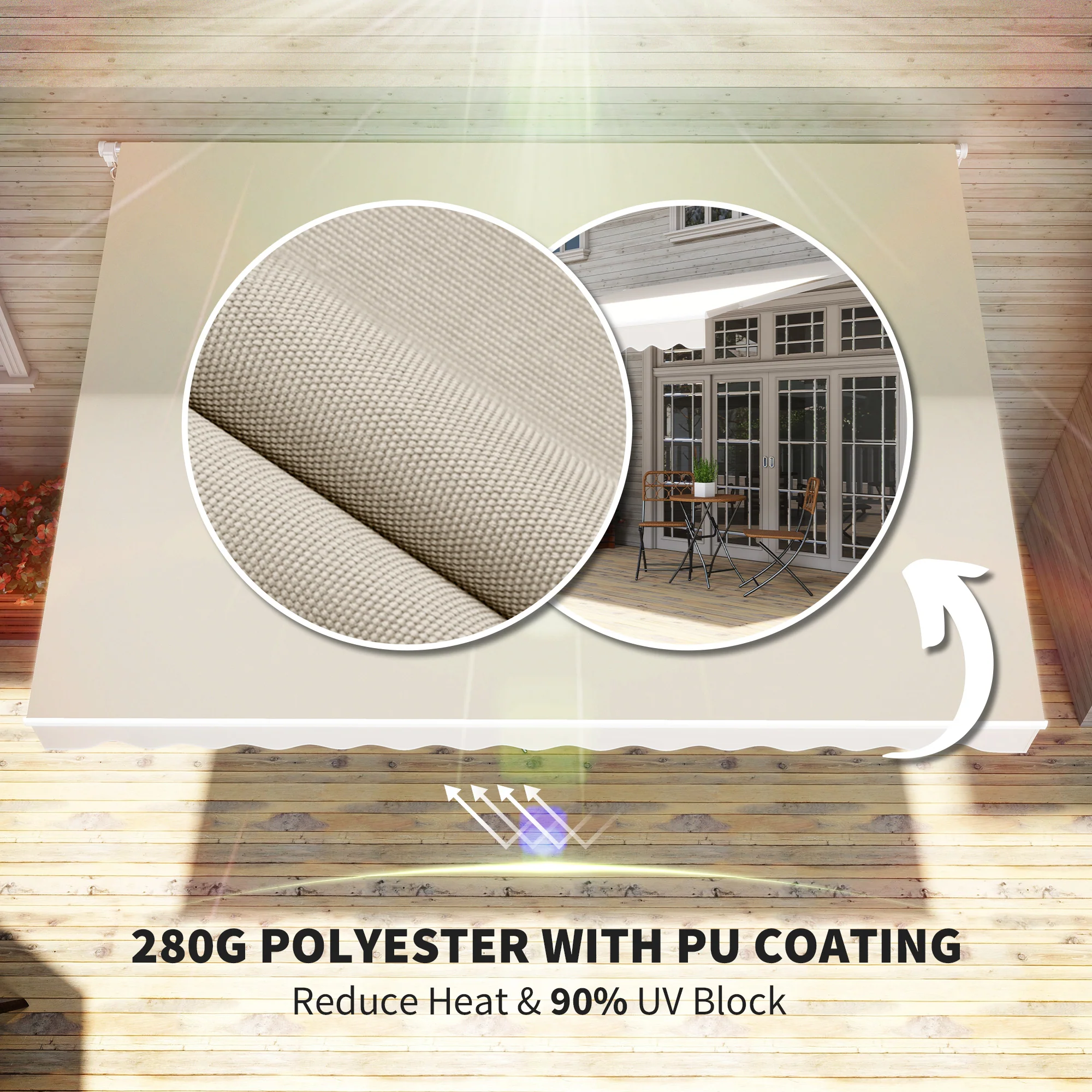 12' x 10' Retractable Patio Awning with Manual Crank, UV/Water-Resistant Fabric, Cream White - Image 7