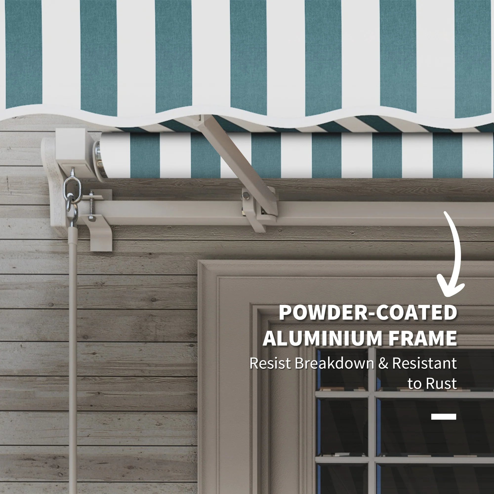 12' x 10' Retractable Awning with Manual Crank, UV/Water-Resistant Fabric, Green/White - Image 8