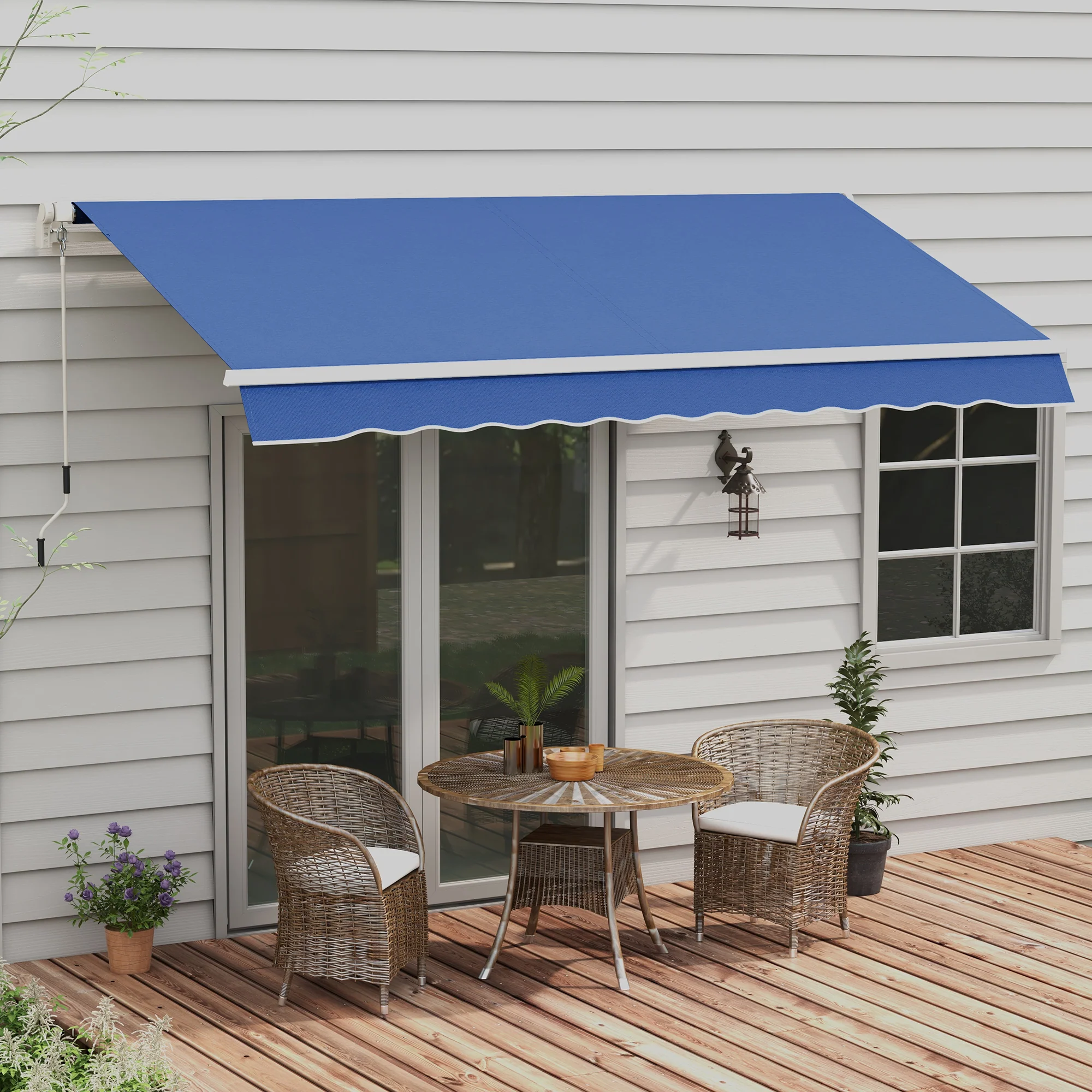 12' x 10' Retractable Awning, Manual Adjustable Sunshade Shelter, Dark Blue - Image 4