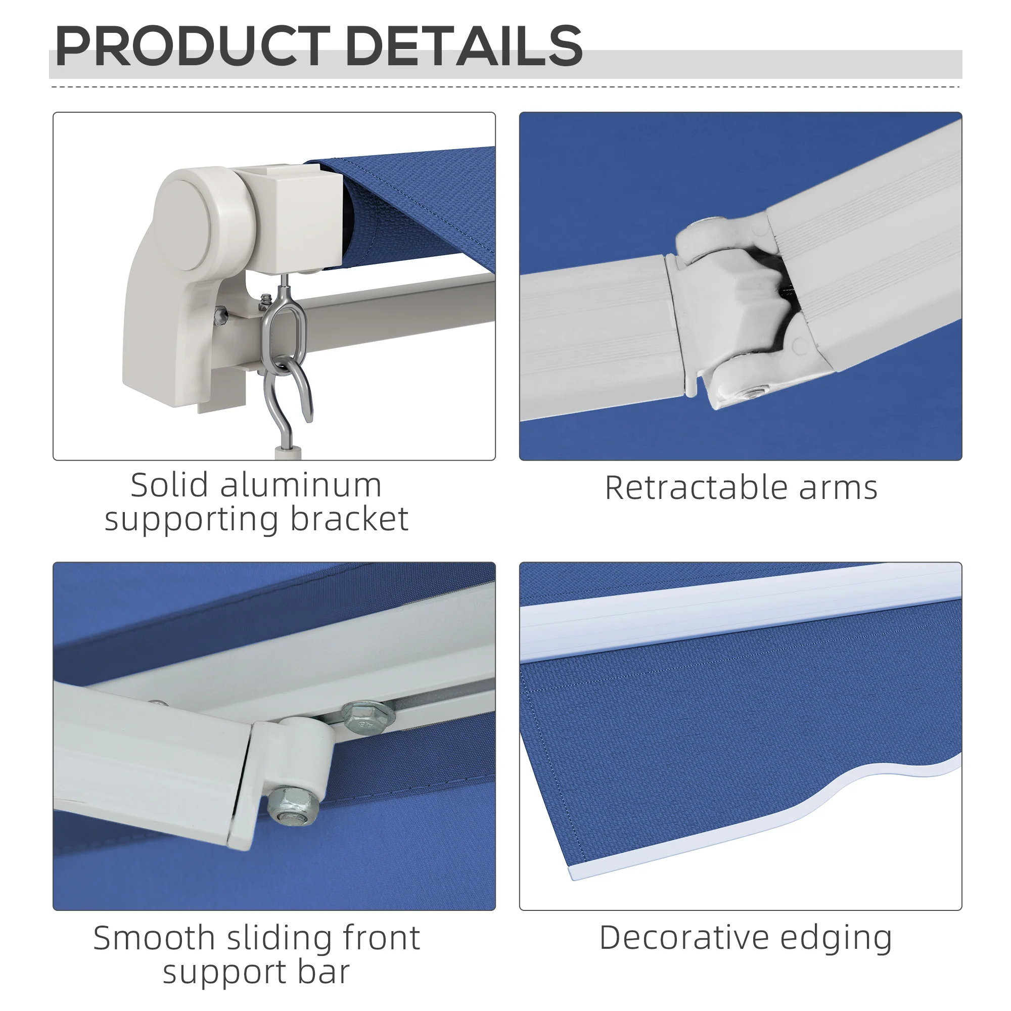 12' x 10' Retractable Awning, Manual Adjustable Sunshade Shelter, Dark Blue - Image 9