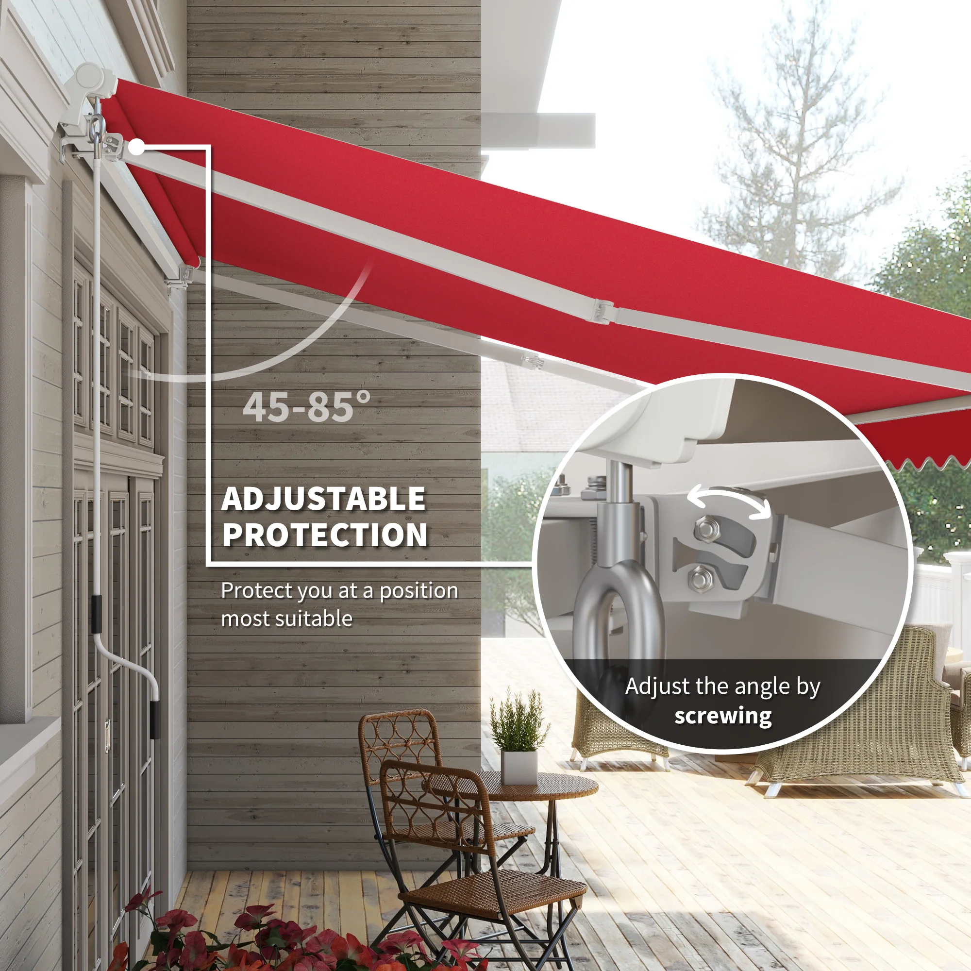 12' x 10' Manual Retractable Awning, Adjustable & Versatile, Wine Red - Image 6