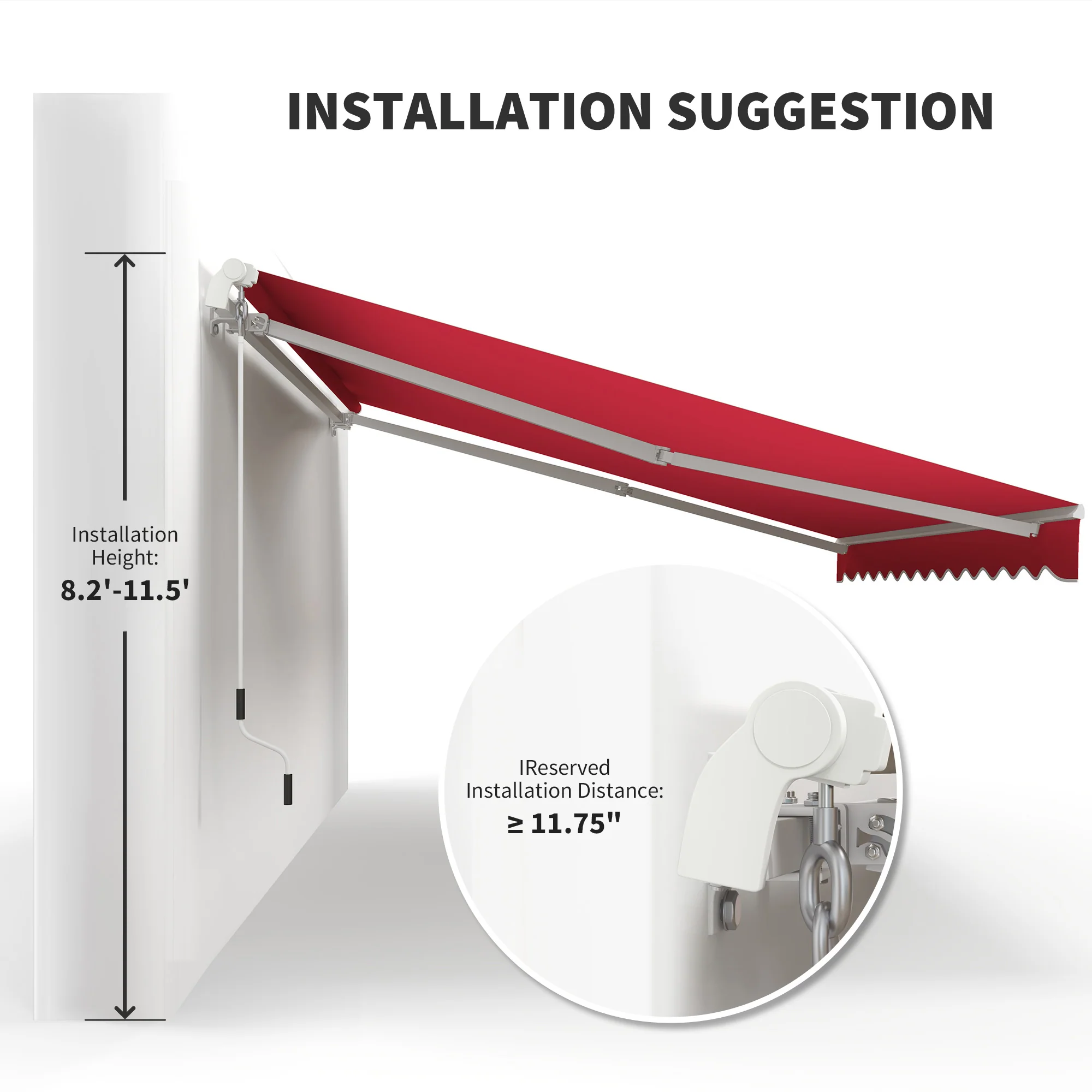12' x 10' Manual Retractable Awning, Adjustable & Versatile, Wine Red - Image 9