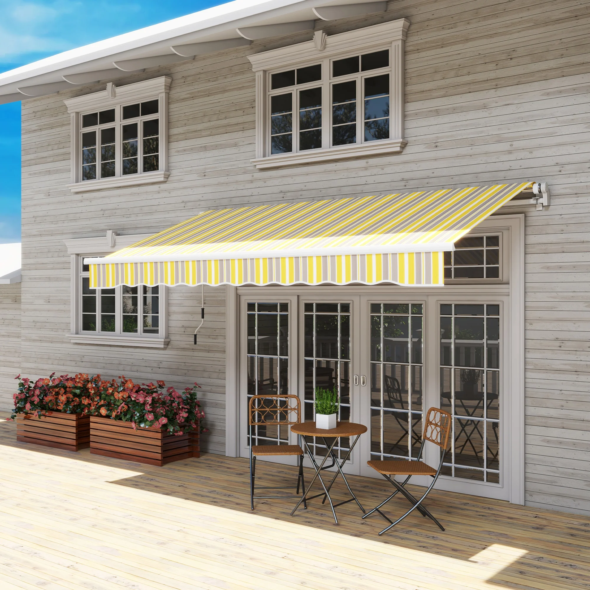 12' x 10' Retractable Awning with Adjustable Design, Sunshade Shelter in Yellow & Grey - Image 4