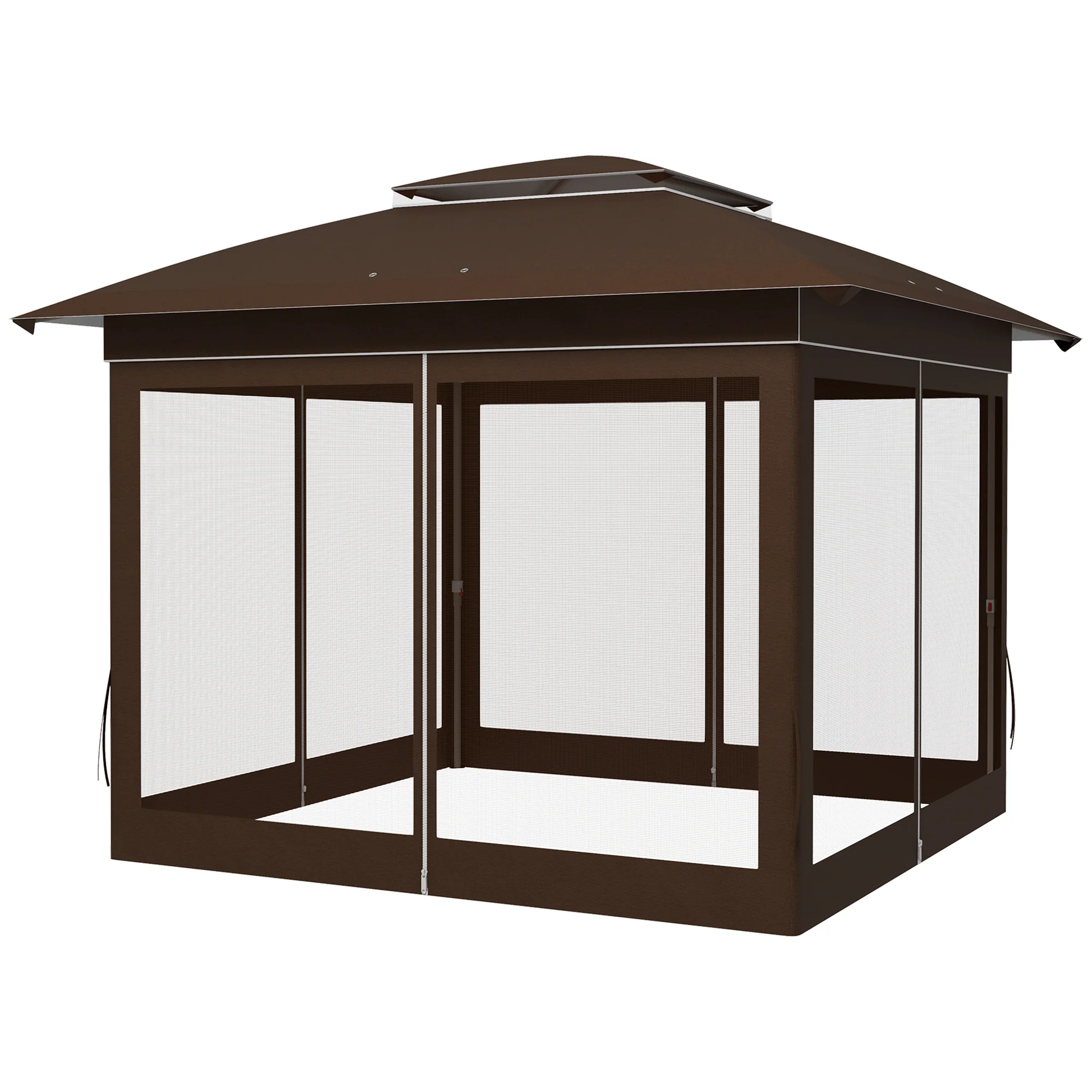 12' x 12' Pop-Up Canopy Tent with Netting & Carry Bag, Instant Shelter, 137 sq.ft Shade, Dark Brown - Image 2