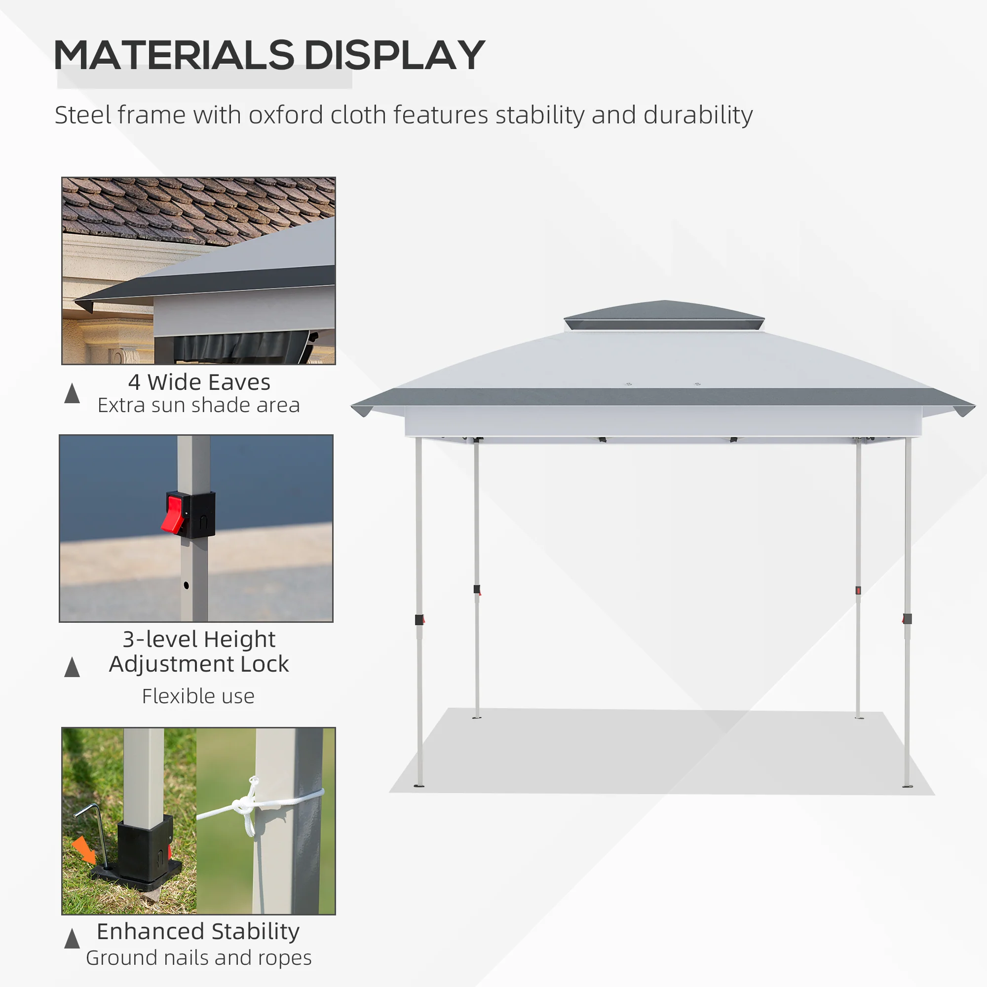 12' x 12' Canopy Tent with Netting, Instant Setup, Adjustable Height, Gray - Image 6