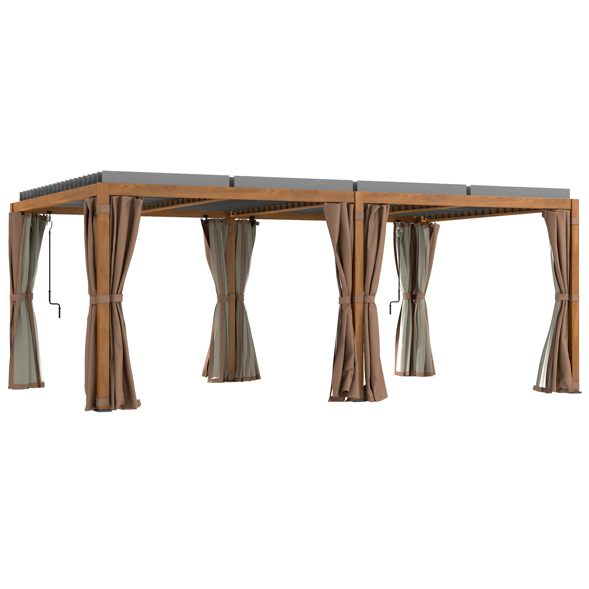12' x 19' Aluminum Outdoor Pergola with Adjustable Louvered, Curtains & Netting, Natural