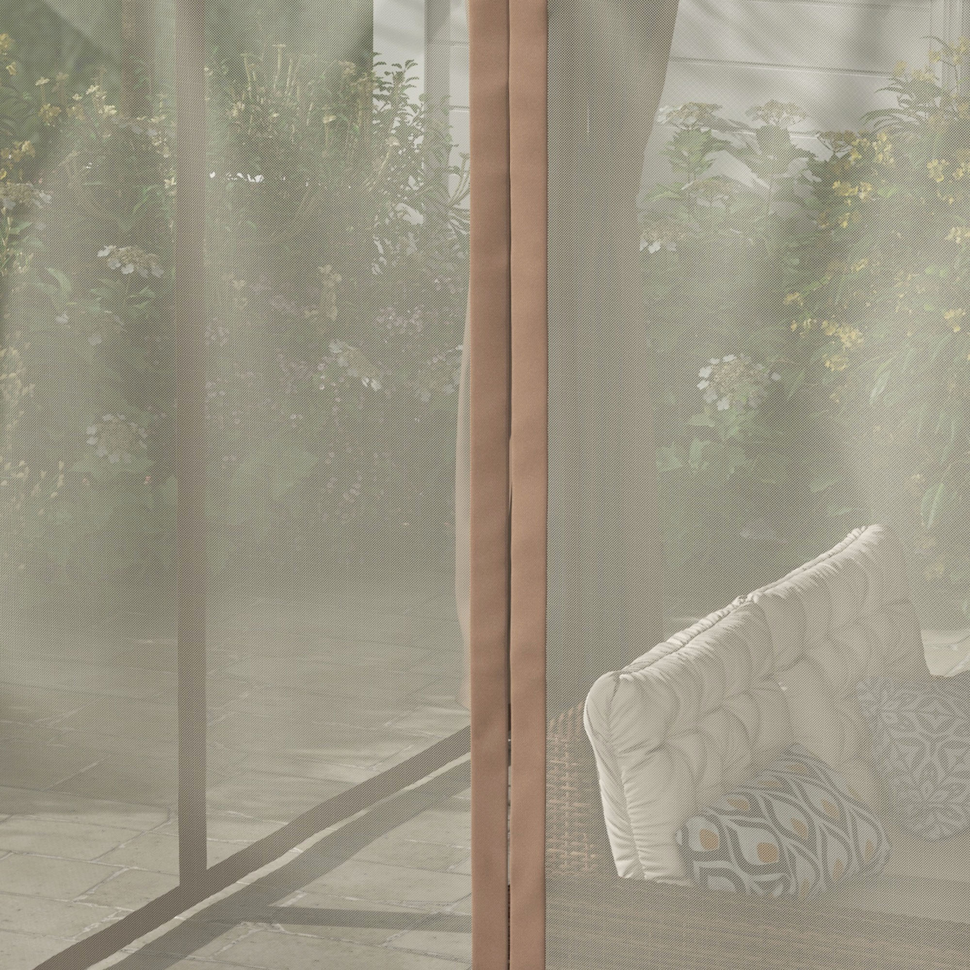 12' x 19' Aluminum Outdoor Pergola with Adjustable Louvered, Curtains & Netting, Natural - Image 11