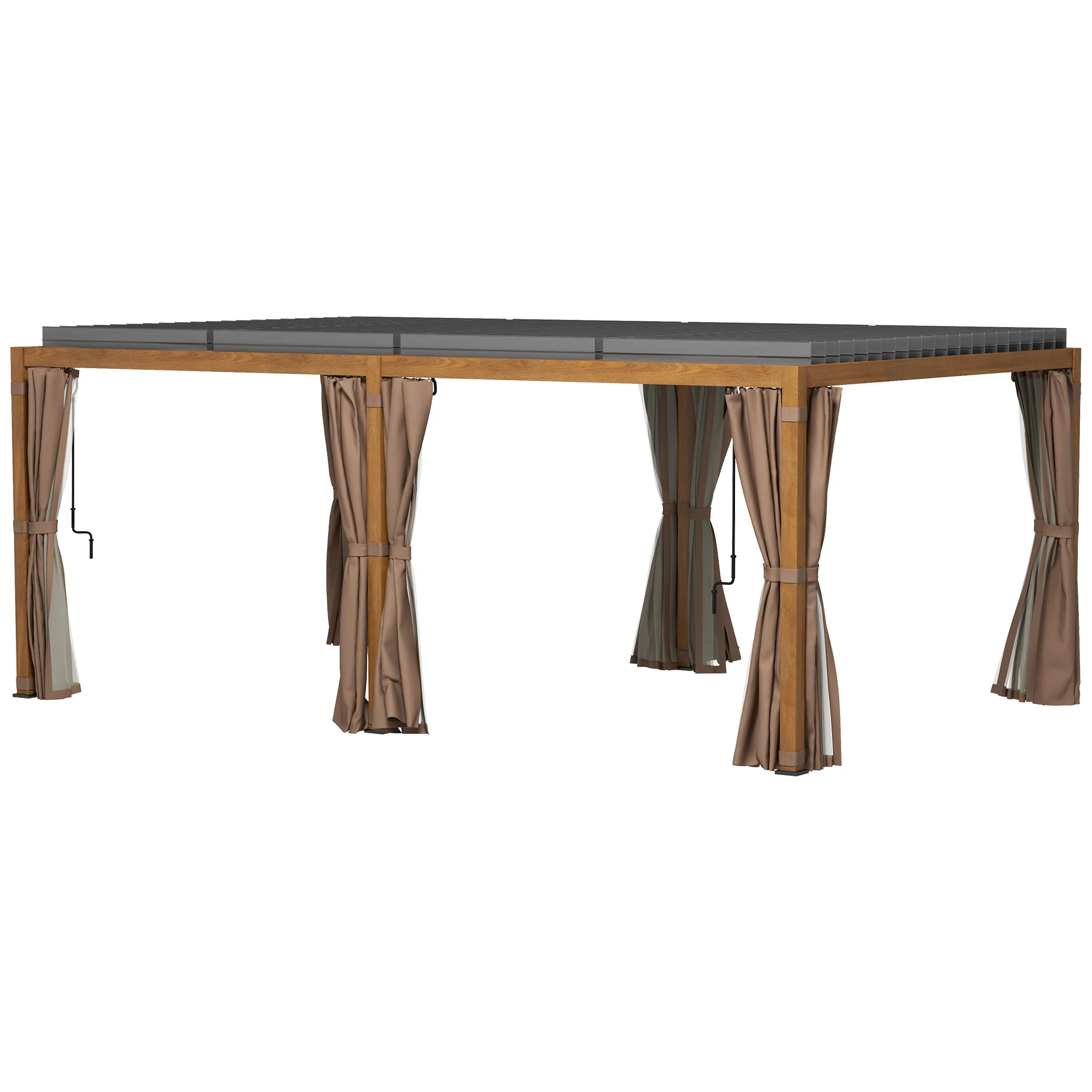 12' x 19' Aluminum Outdoor Pergola with Adjustable Louvered, Curtains & Netting, Natural - Image 2