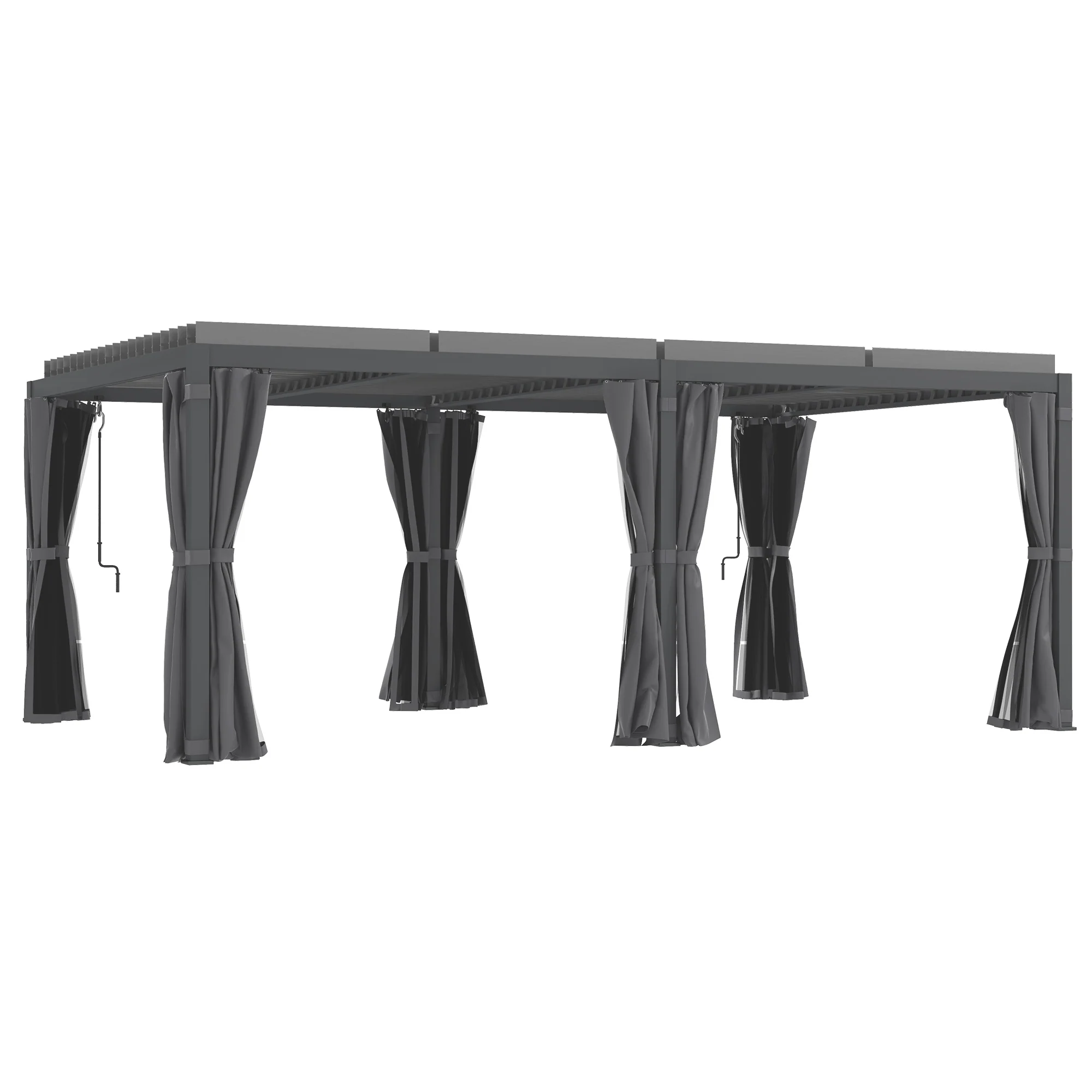 12' x 19' Aluminum Pergola with Adjustable Louvers, Curtains & Netting, Dark Gray