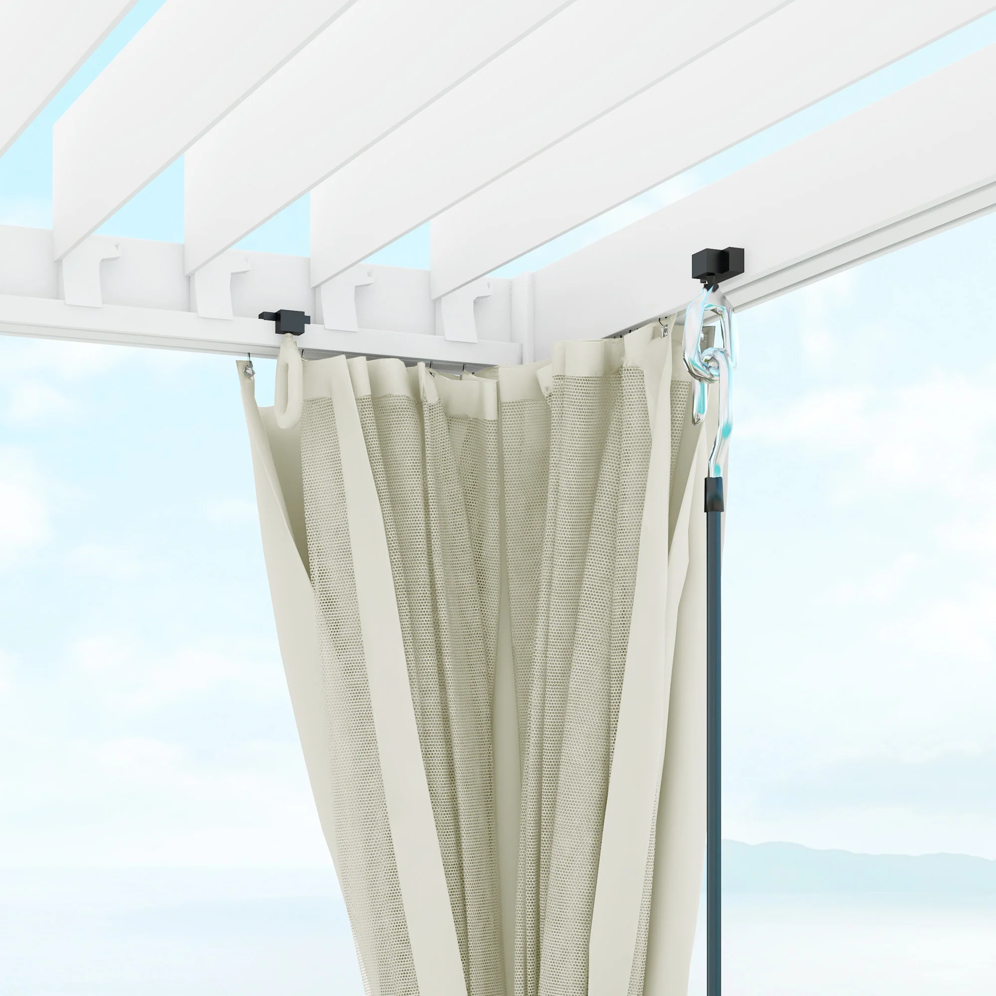 12' x 19' Pergola with Adjustable Louvered, Outdoor Pergola with Curtains and Netting, Cream White - Image 11