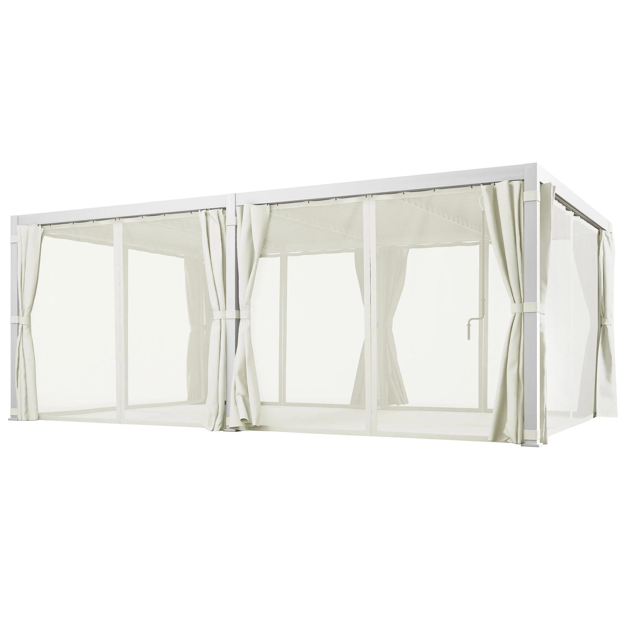 12' x 19' Pergola with Adjustable Louvered, Outdoor Pergola with Curtains and Netting, Cream White - Image 2