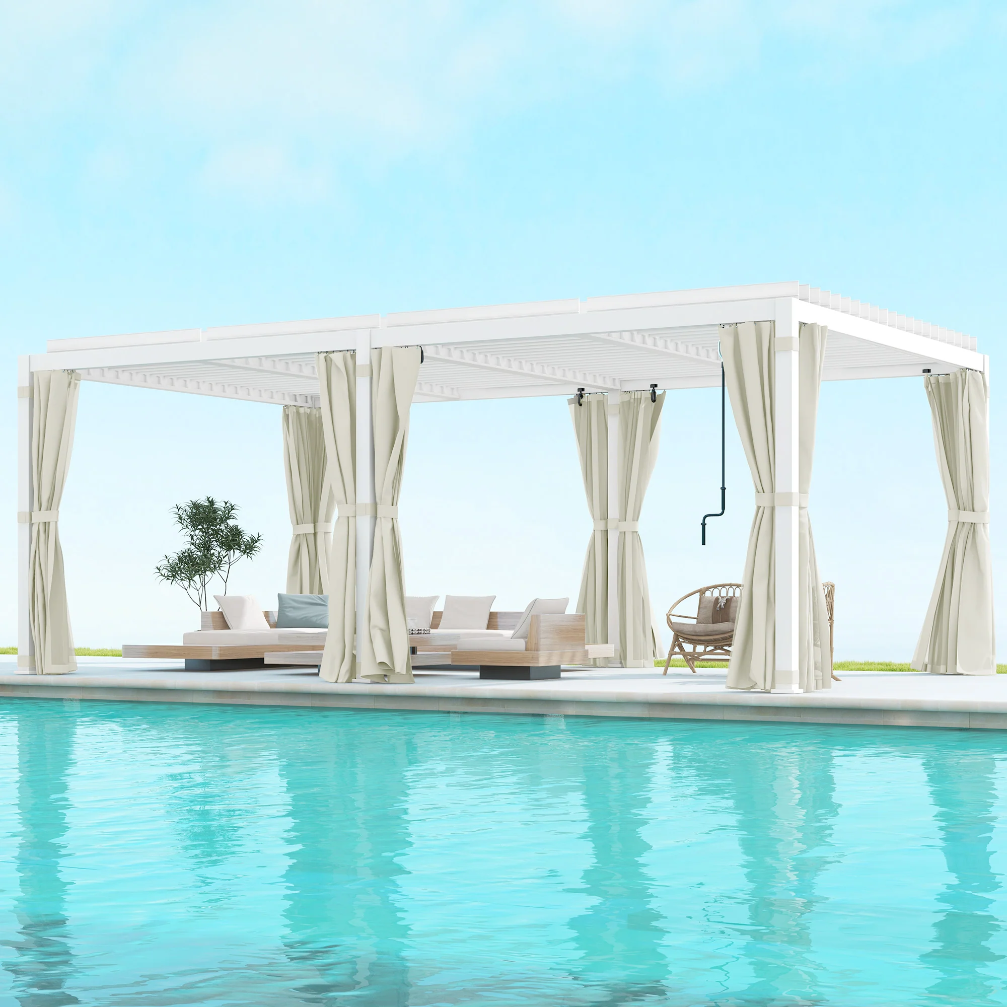 12' x 19' Pergola with Adjustable Louvered, Outdoor Pergola with Curtains and Netting, Cream White - Image 3