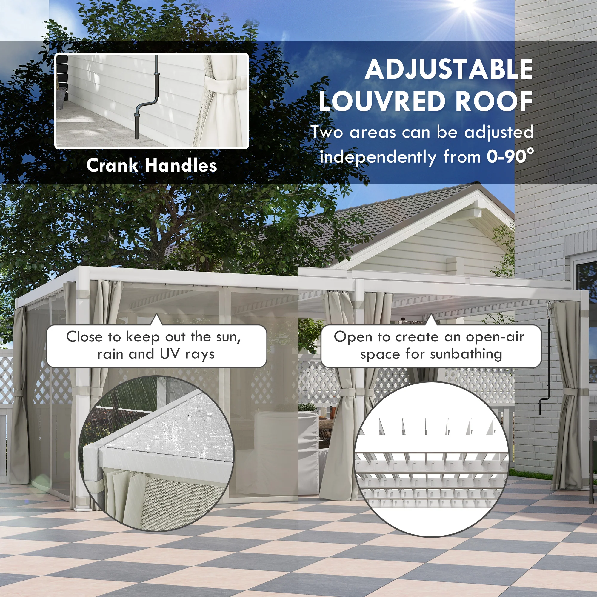 12' x 19' Pergola with Adjustable Louvered, Outdoor Pergola with Curtains and Netting, Cream White - Image 6