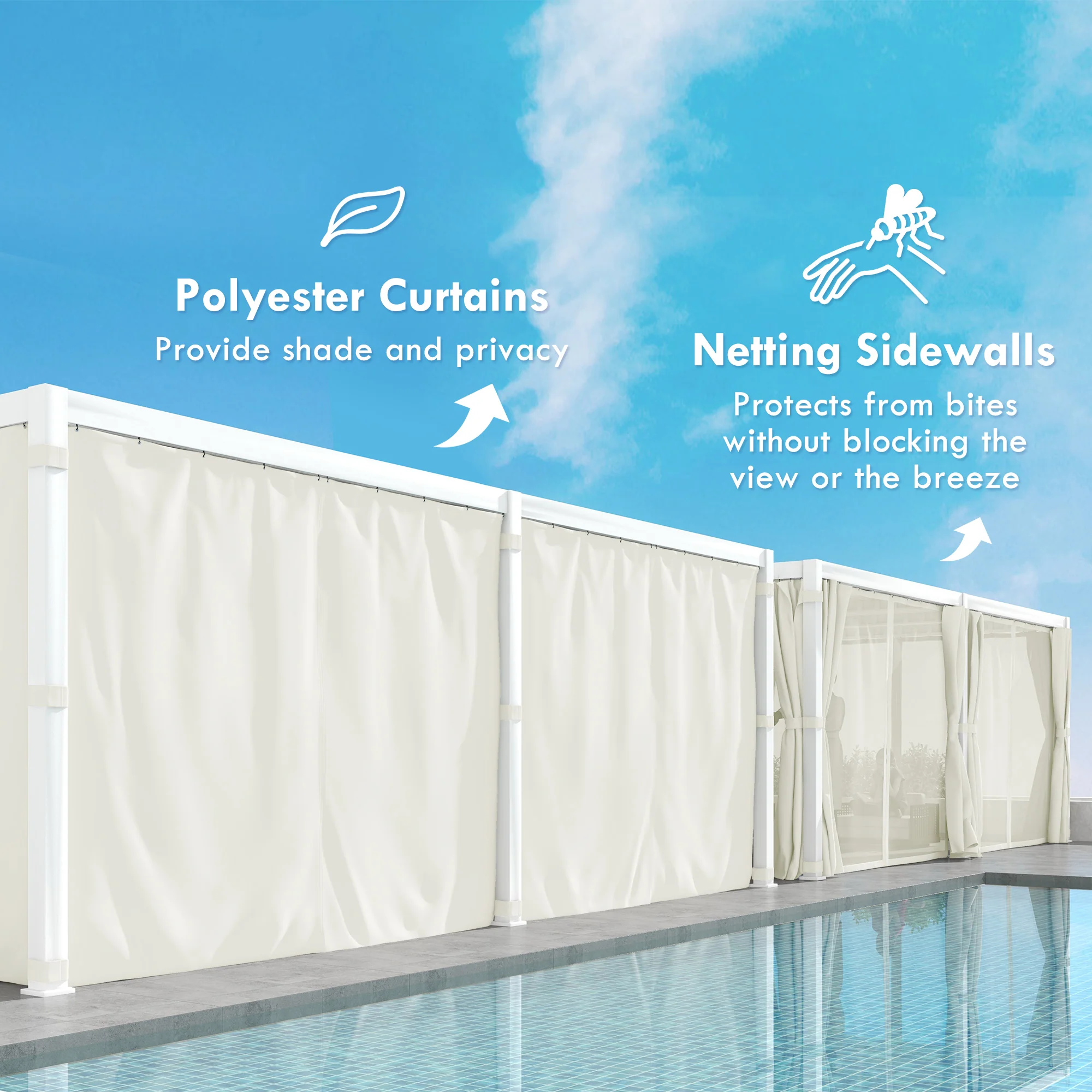 12' x 19' Pergola with Adjustable Louvered, Outdoor Pergola with Curtains and Netting, Cream White - Image 7