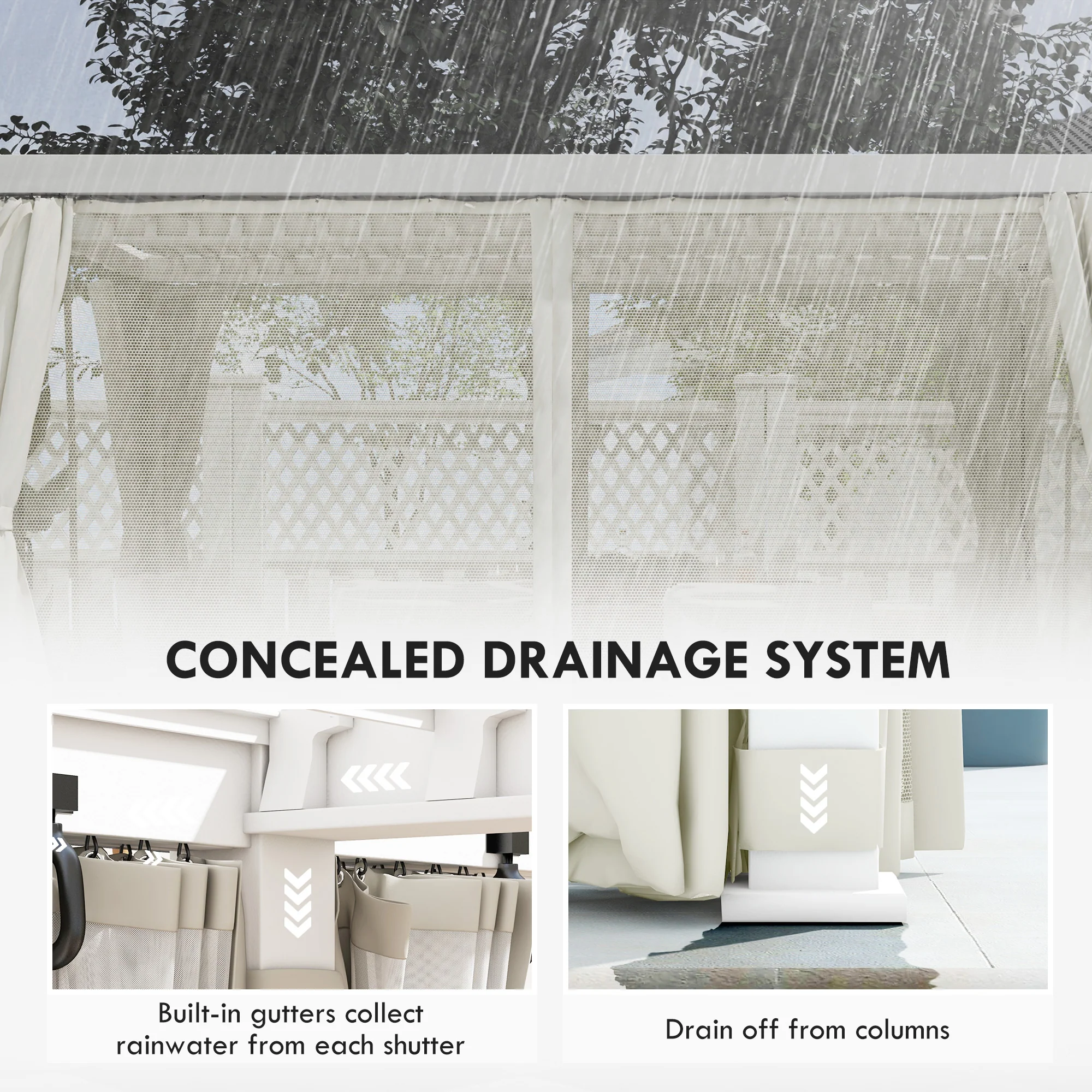 12' x 19' Pergola with Adjustable Louvered, Outdoor Pergola with Curtains and Netting, Cream White - Image 9