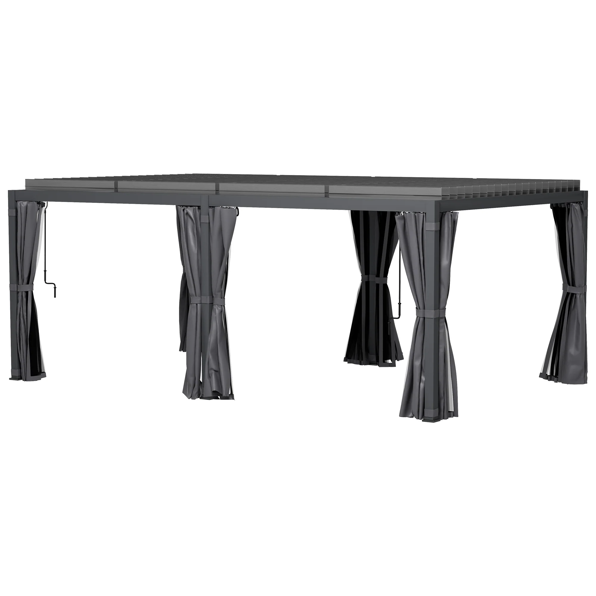 12' x 19' Aluminum Pergola with Adjustable Louvers, Curtains & Netting, Dark Gray - Image 2
