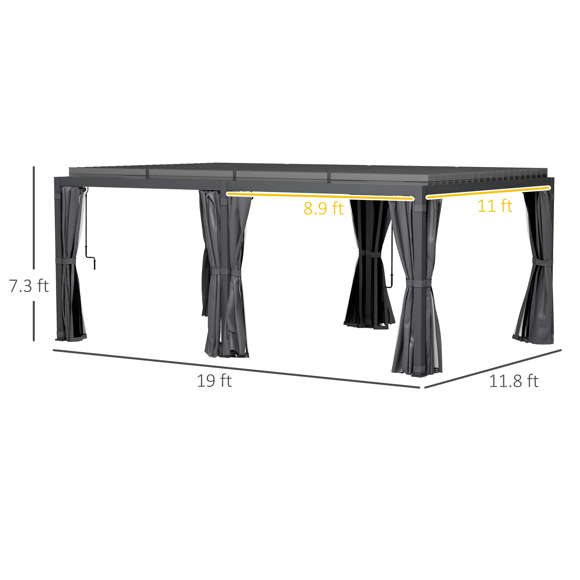 12' x 19' Aluminum Pergola with Adjustable Louvers, Curtains & Netting, Dark Gray - Image 5