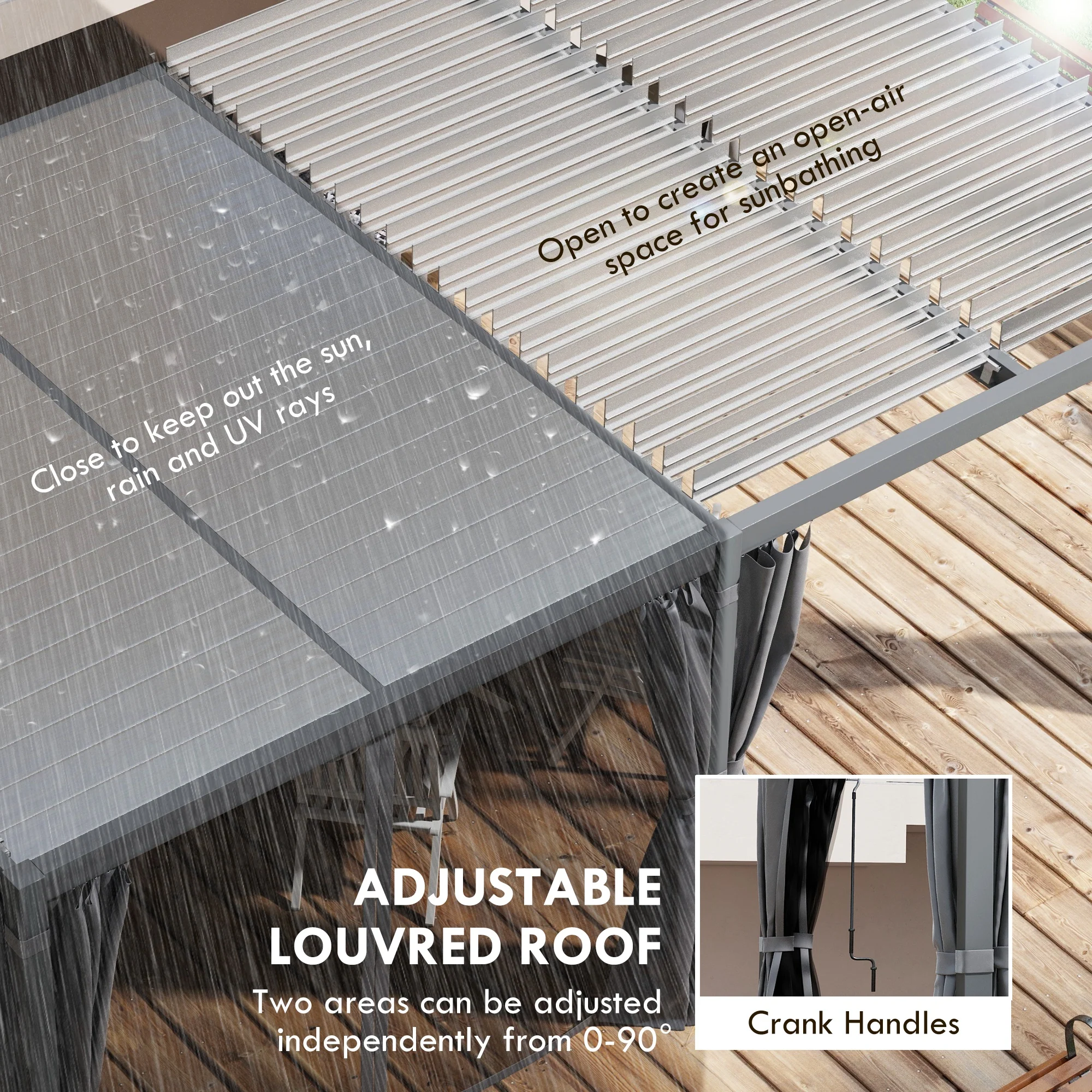 12' x 19' Aluminum Pergola with Adjustable Louvers, Curtains & Netting, Dark Gray - Image 6