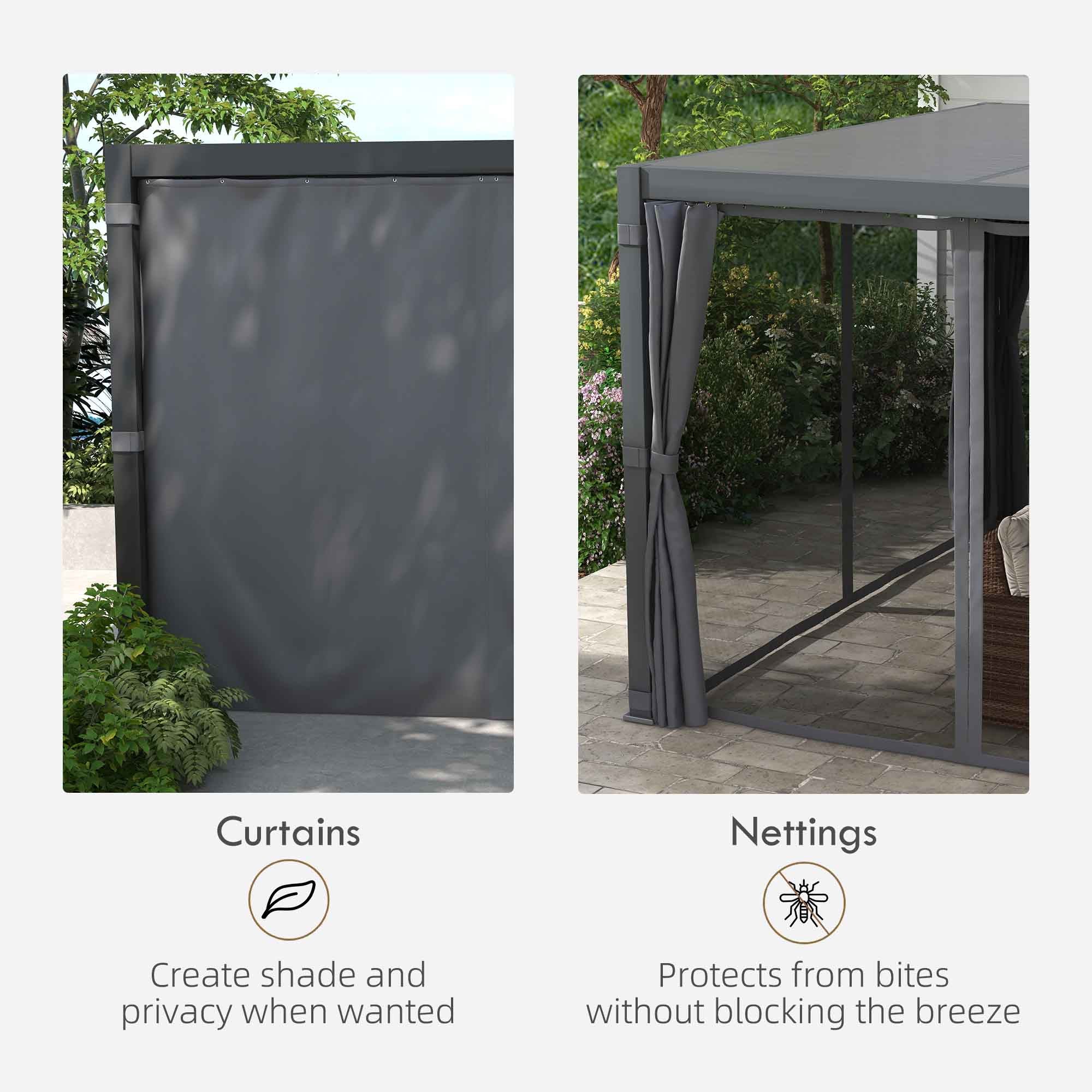 12' x 19' Aluminum Pergola with Adjustable Louvers, Curtains & Netting, Dark Gray - Image 8