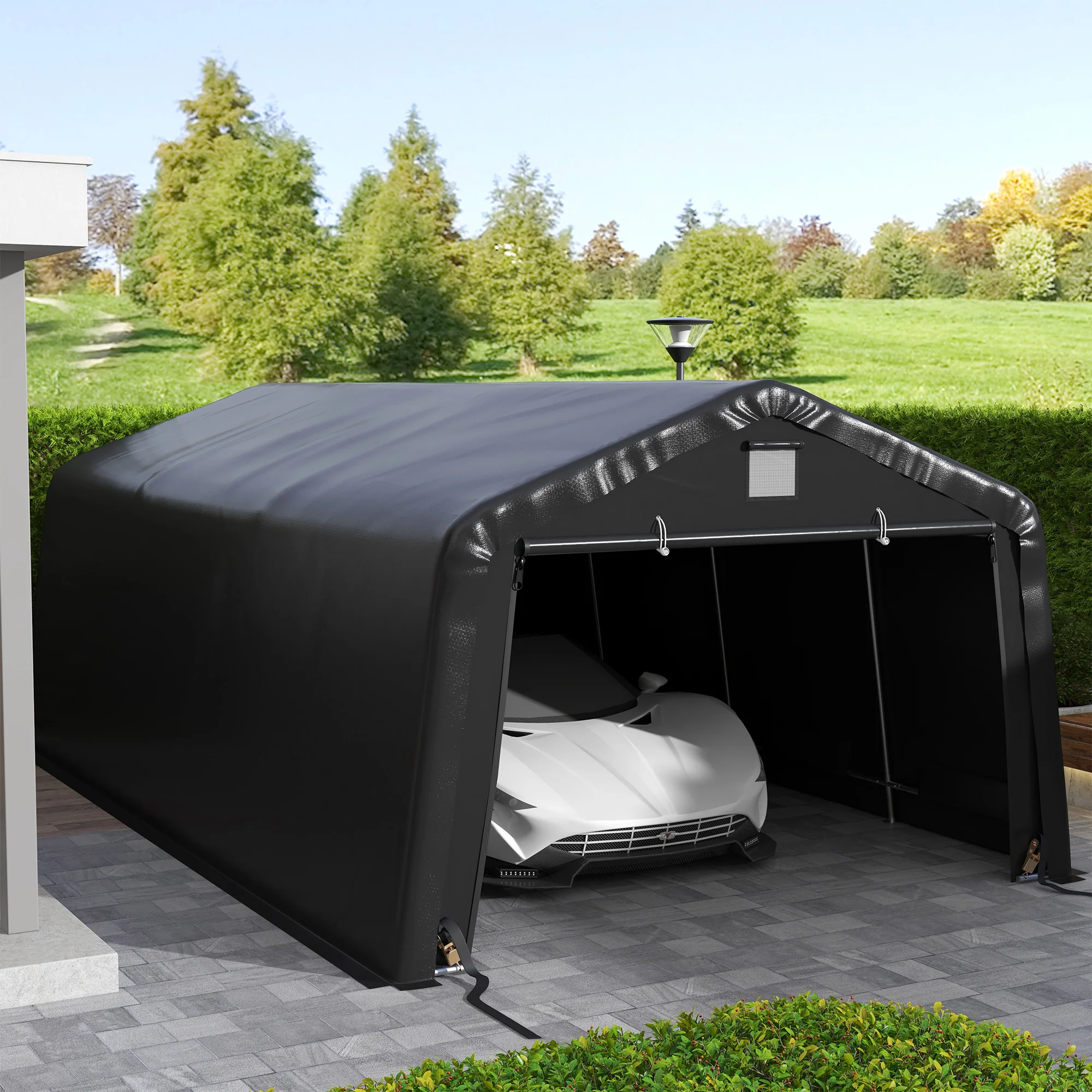12' x 20' Portable Garage, Heavy Duty Carport, Ventilation Windows, Large Roll-up Door, Black - Image 4