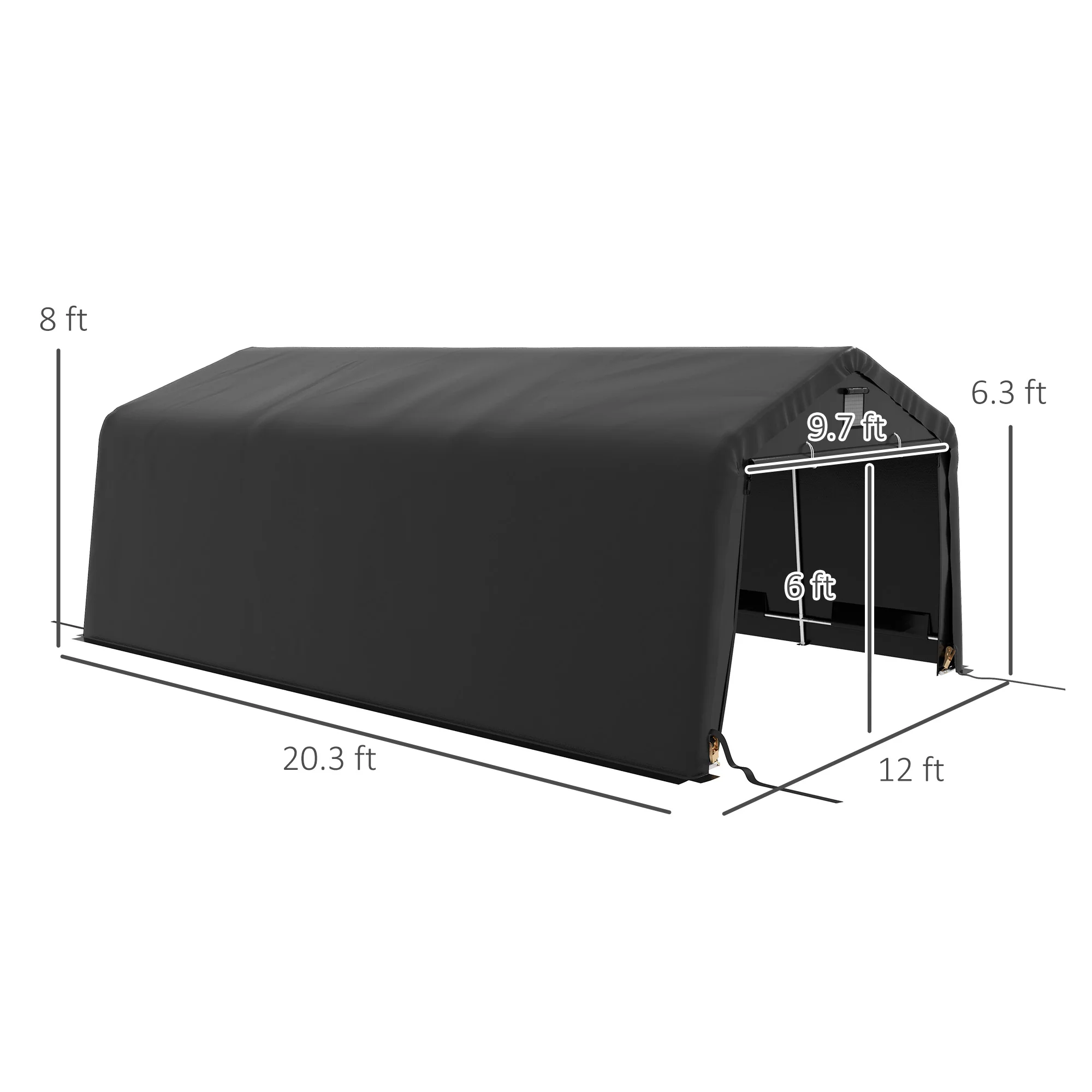 12' x 20' Portable Garage, Heavy Duty Carport, Ventilation Windows, Large Roll-up Door, Black - Image 5