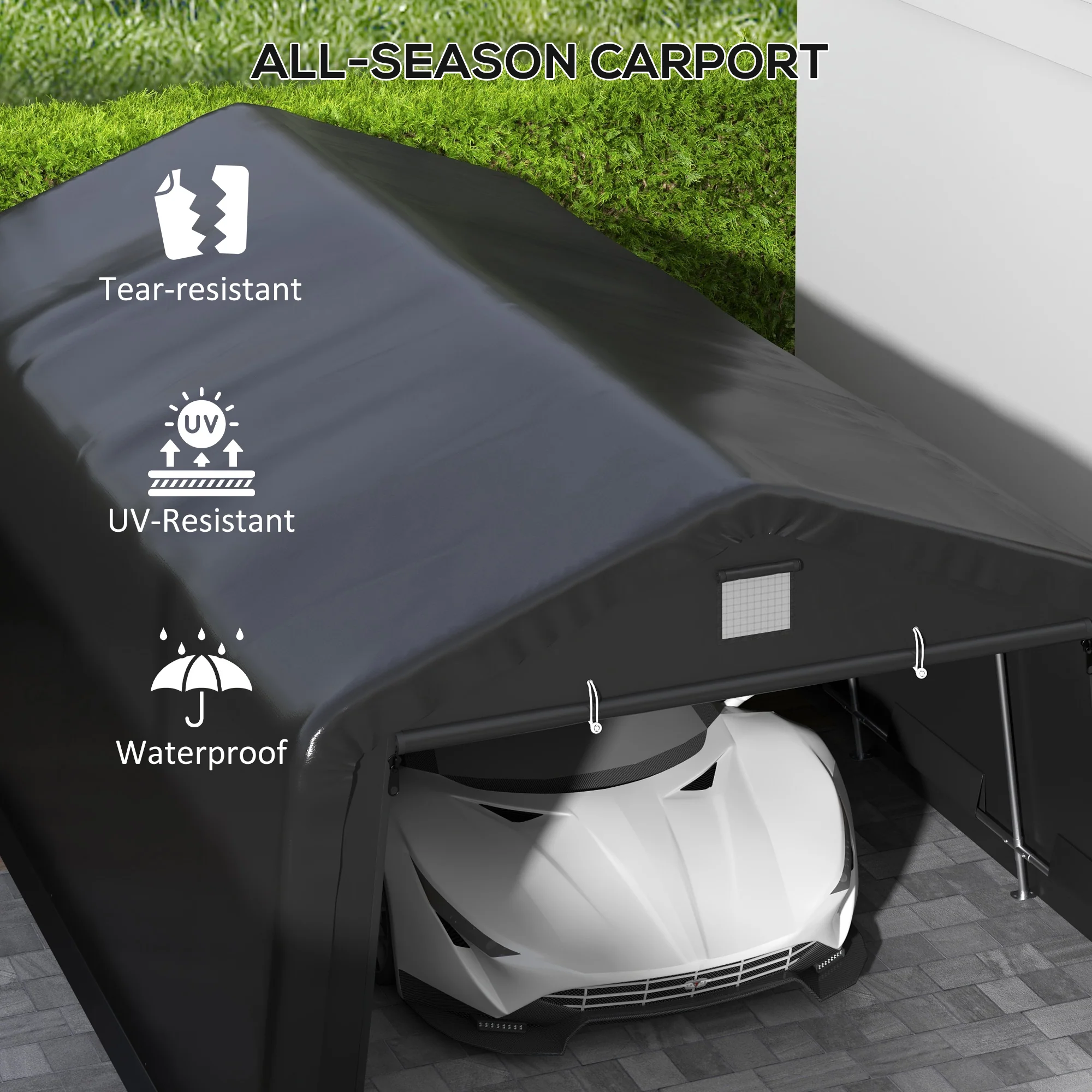 12' x 20' Portable Garage, Heavy Duty Carport, Ventilation Windows, Large Roll-up Door, Black - Image 6