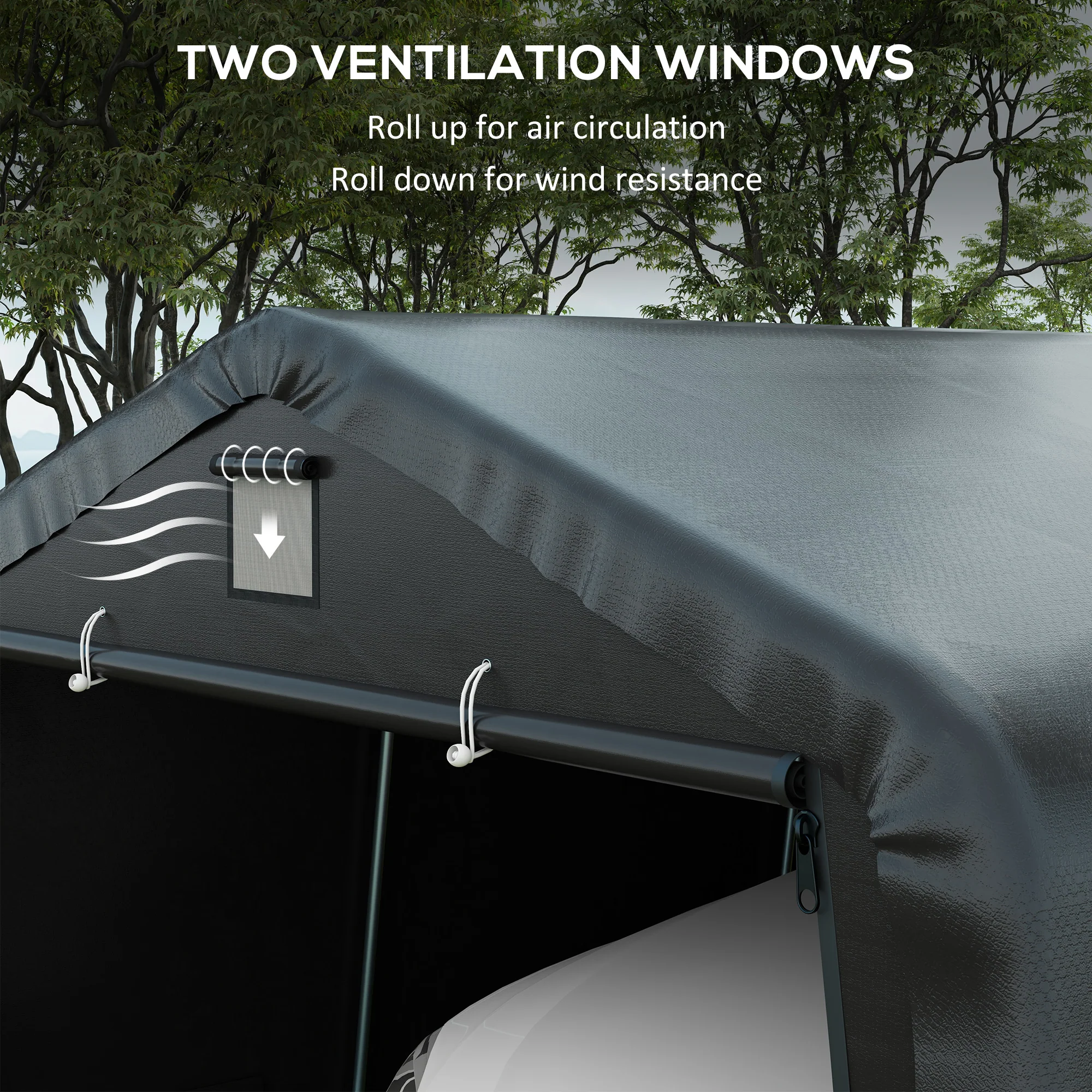 12' x 20' Portable Garage, Heavy Duty Carport, Ventilation Windows, Large Roll-up Door, Black - Image 9