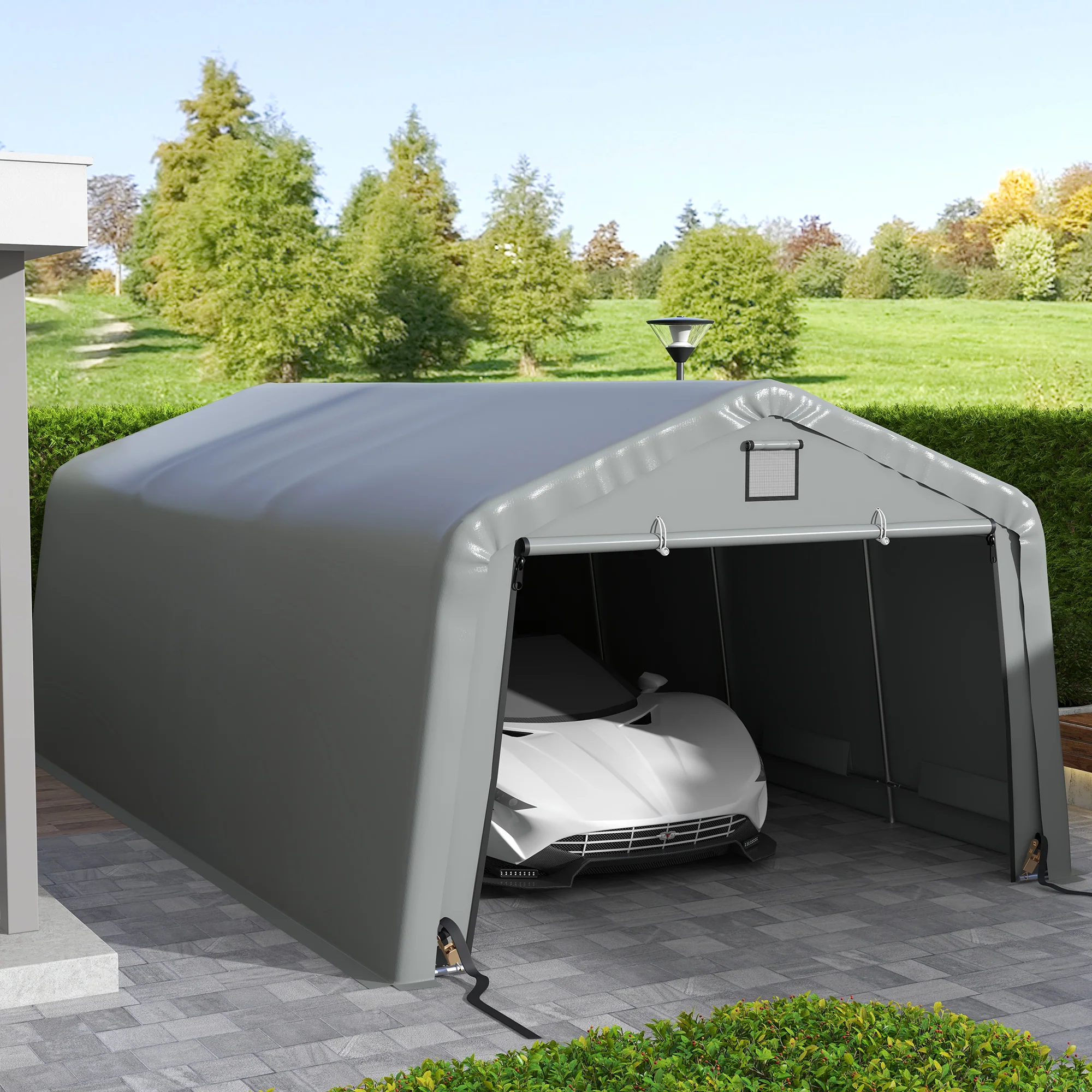 12' x 20' Portable Garage, Heavy Duty Carport, Ventilation Windows, Large Roll-up Door, Gray - Image 4