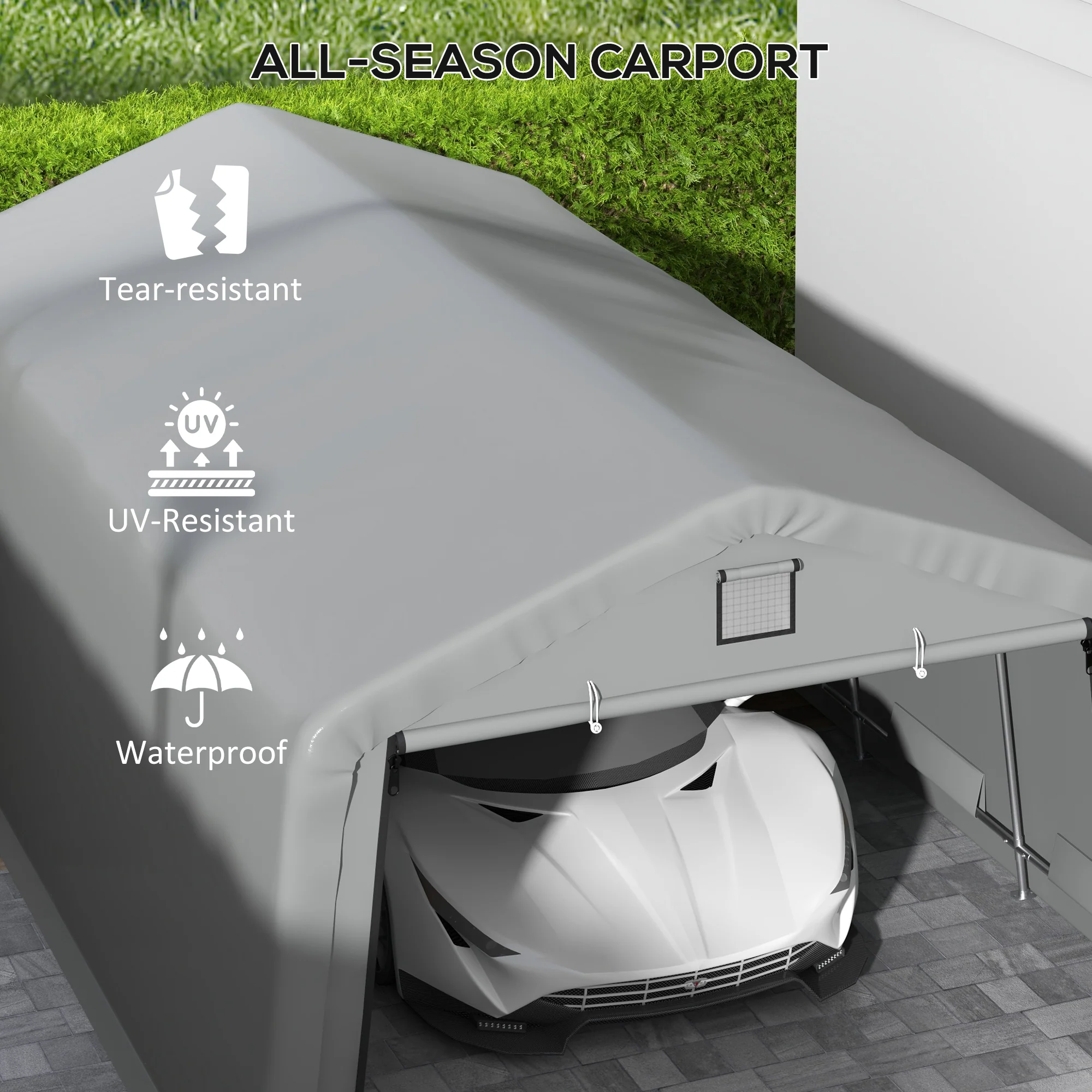 12' x 20' Portable Garage, Heavy Duty Carport, Ventilation Windows, Large Roll-up Door, Gray - Image 6