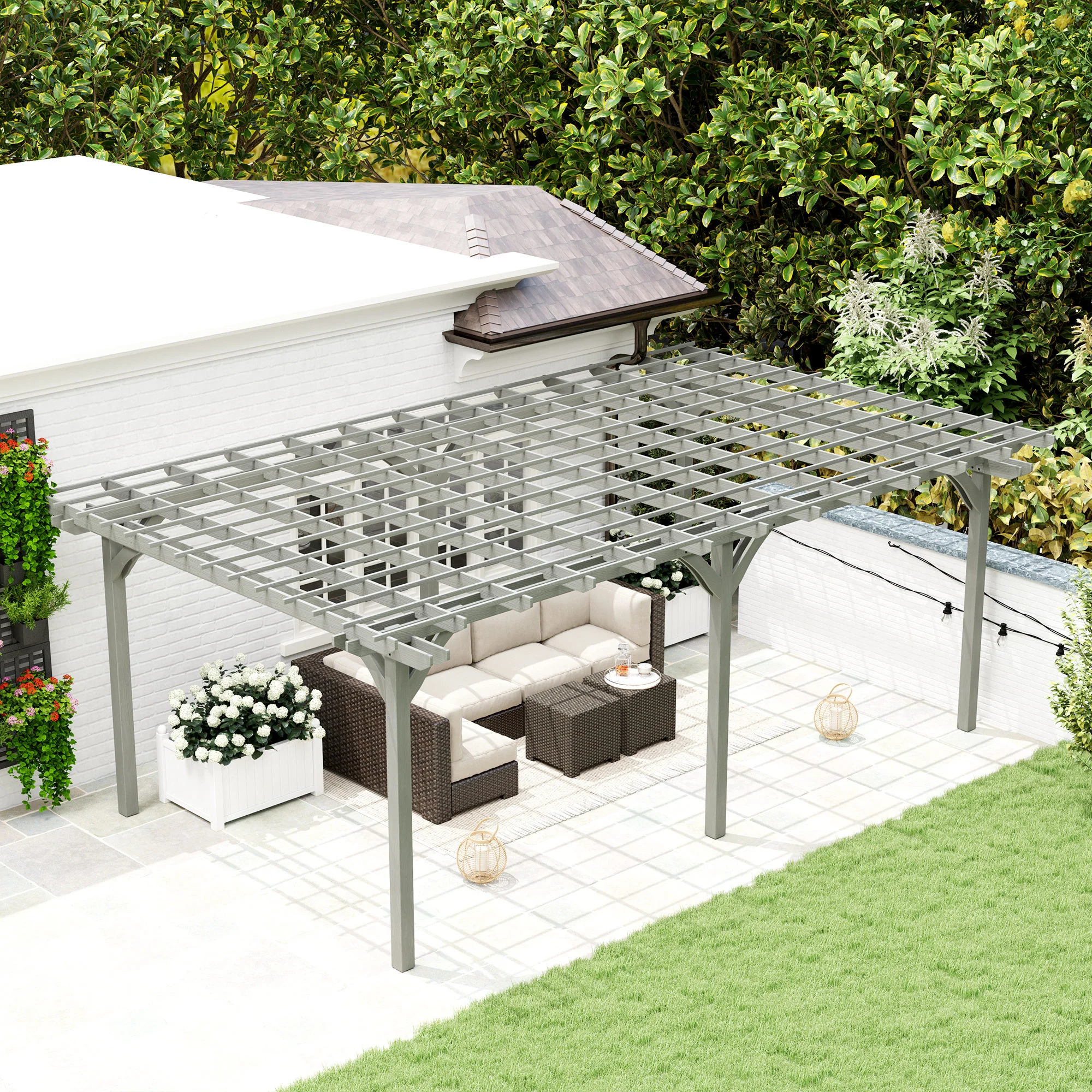 PerArbor 12' x 20' Wood Pergola with Sturdy Trellis for Climbing Plants, Gray - Image 3