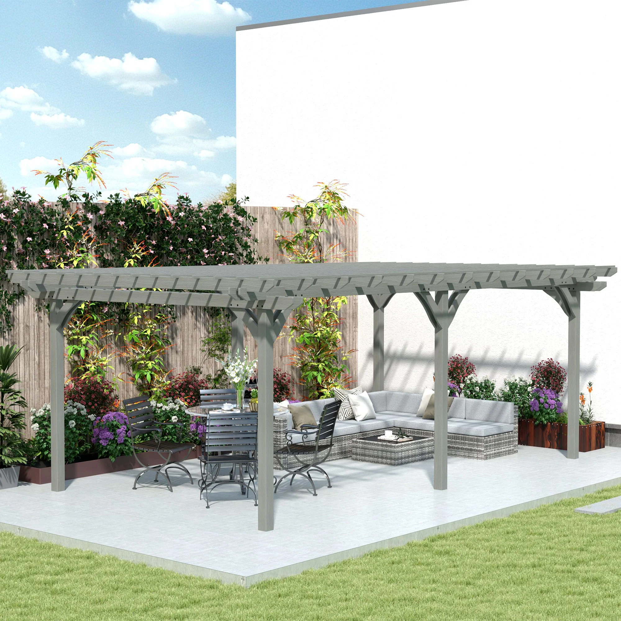 PerArbor 12' x 20' Wood Pergola with Sturdy Trellis for Climbing Plants, Gray - Image 4