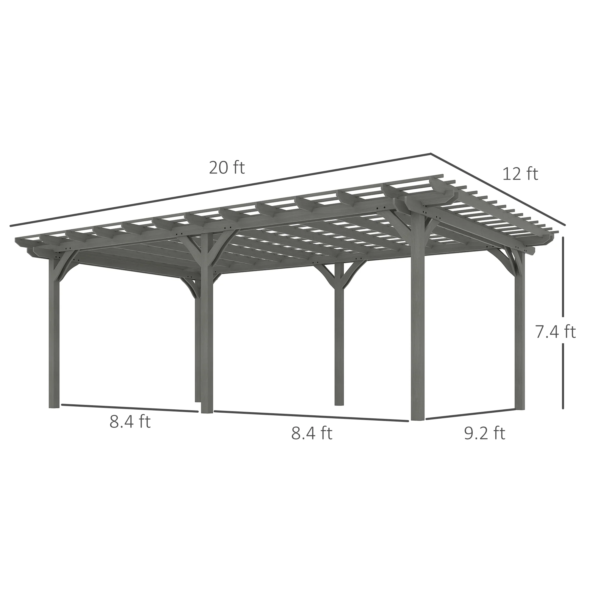 PerArbor 12' x 20' Wood Pergola with Sturdy Trellis for Climbing Plants, Gray - Image 5