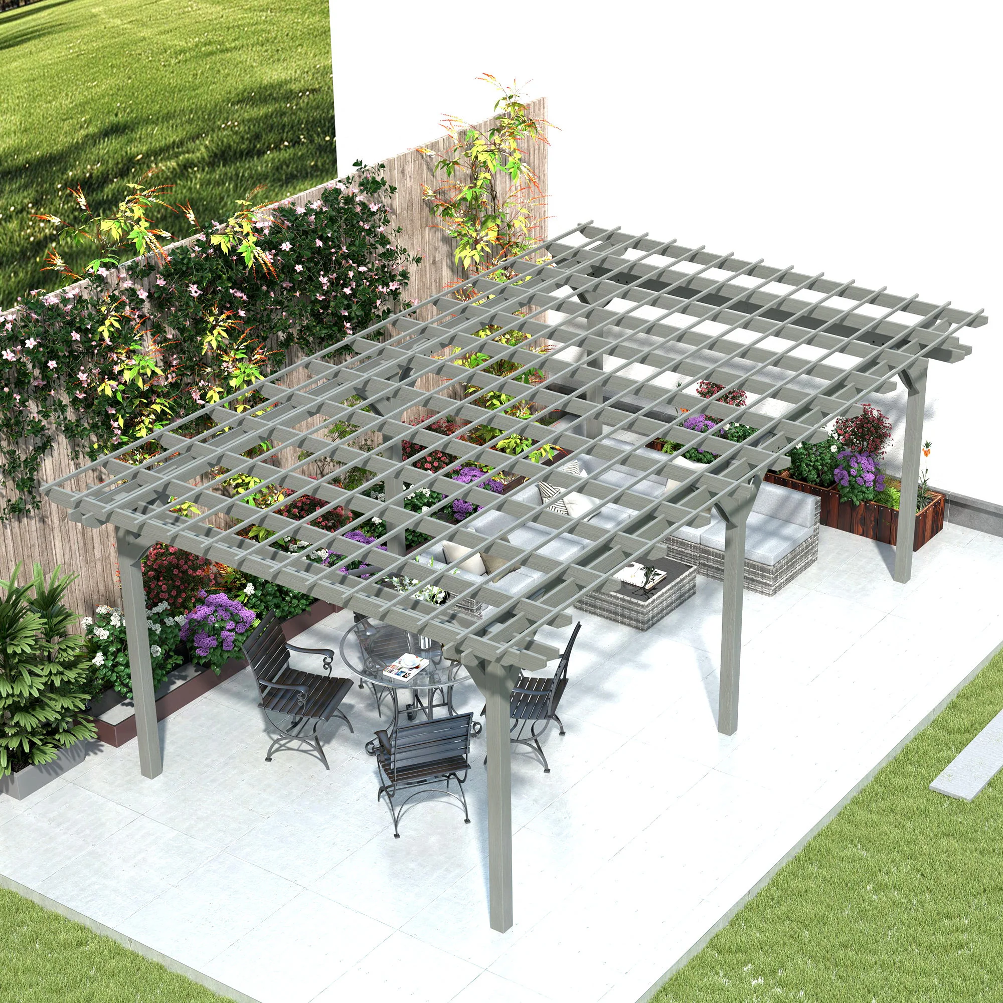PerArbor 12' x 20' Wood Pergola with Sturdy Trellis for Climbing Plants, Gray - Image 9