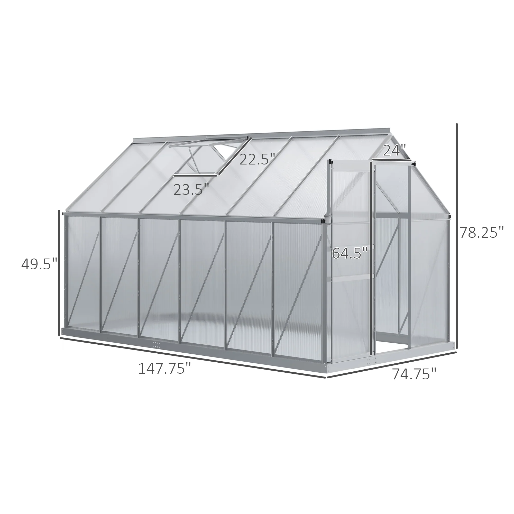 BloomGreen 12' x 6' Greenhouse with Adjustable Roof Vent Silver - Image 5