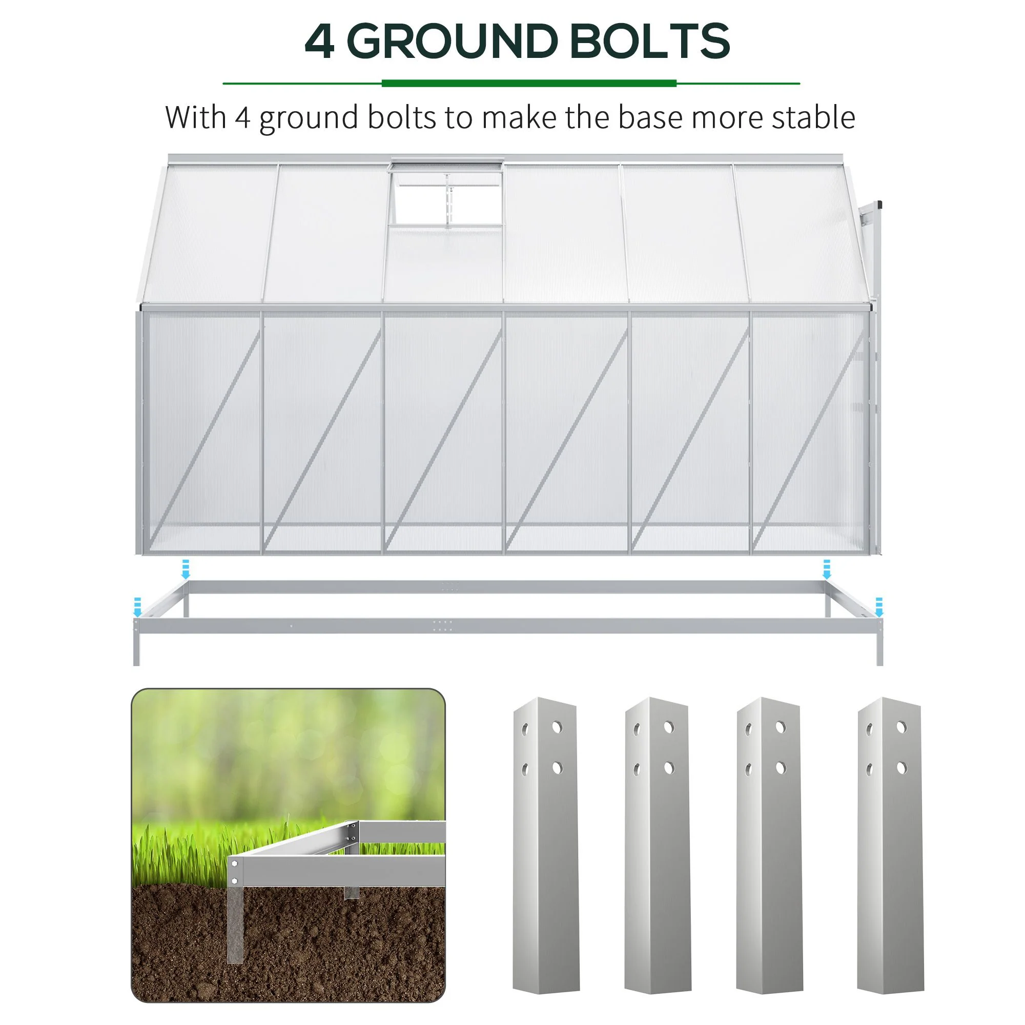 BloomGreen 12' x 6' Greenhouse with Adjustable Roof Vent Silver - Image 8