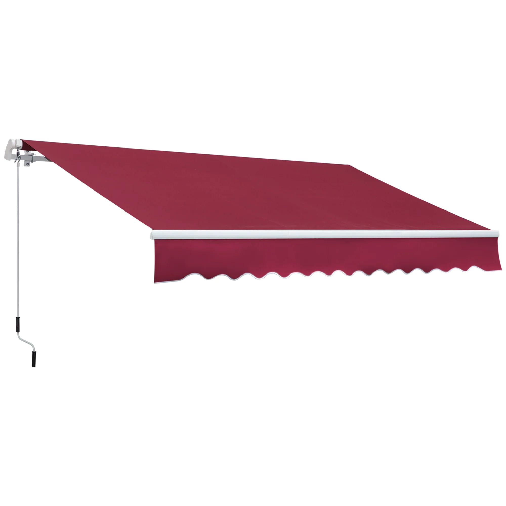 12' x 8' Retractable Patio Awning with Manual Crank Handle, Red Sun Shade Canopy - Image 2