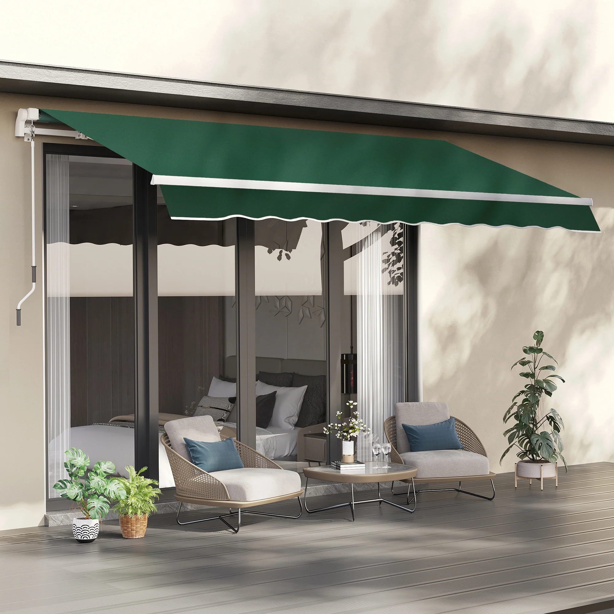 12' x 8' Retractable Awning with Manual Crank, UV/Water-Resistant Fabric, Aluminum Frame, Green - Image 3