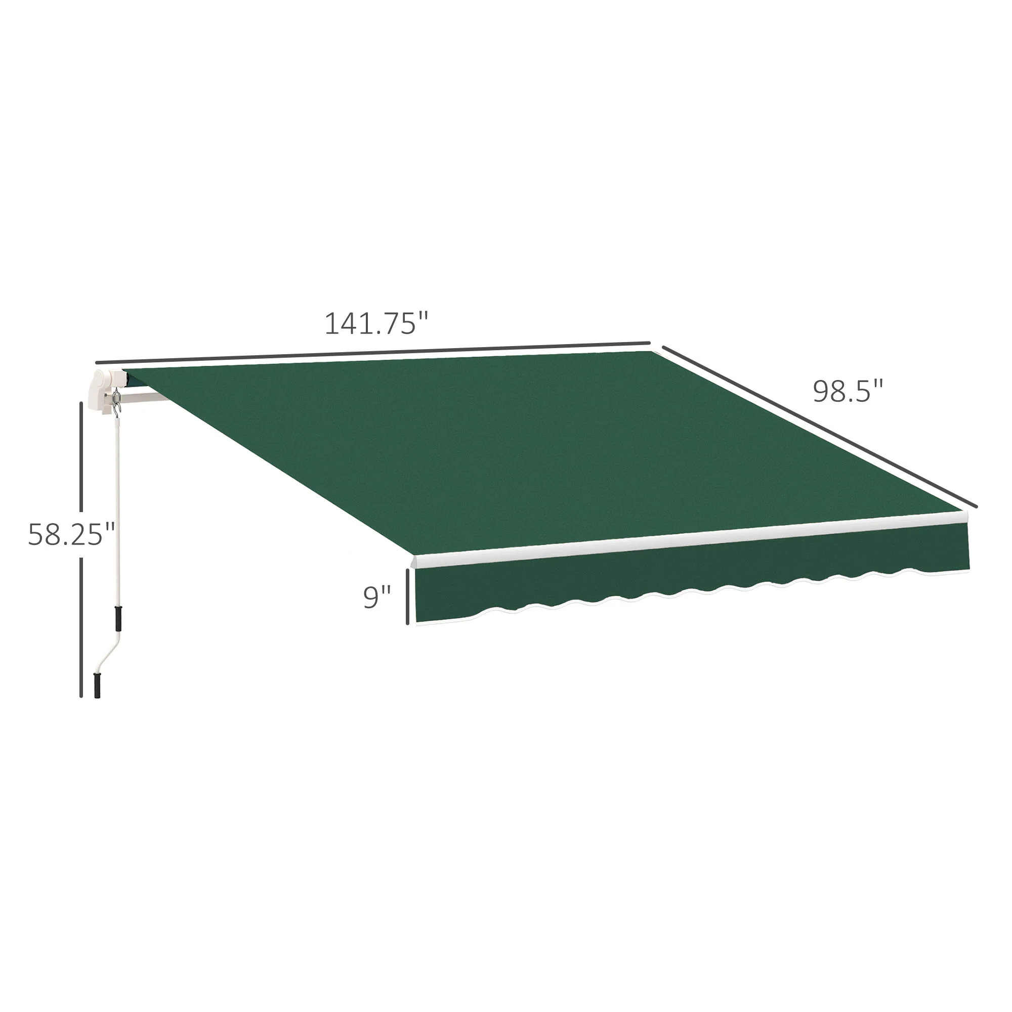 12' x 8' Retractable Awning with Manual Crank, UV/Water-Resistant Fabric, Aluminum Frame, Green - Image 5