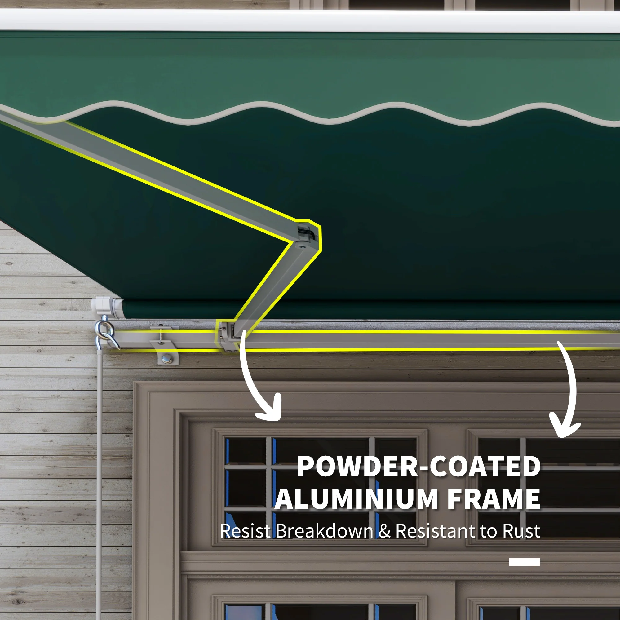 12' x 8' Retractable Awning with Manual Crank, UV/Water-Resistant Fabric, Aluminum Frame, Green - Image 8