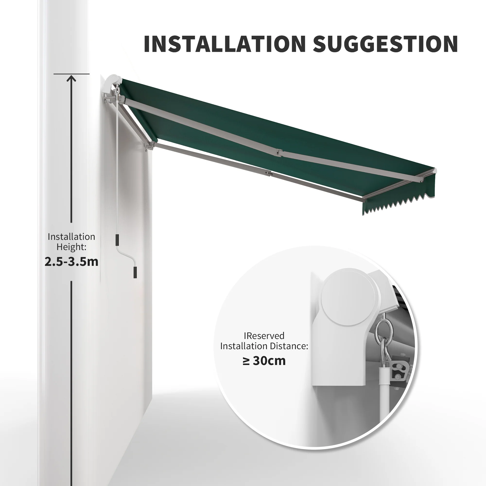 12' x 8' Retractable Awning with Manual Crank, UV/Water-Resistant Fabric, Aluminum Frame, Green - Image 9