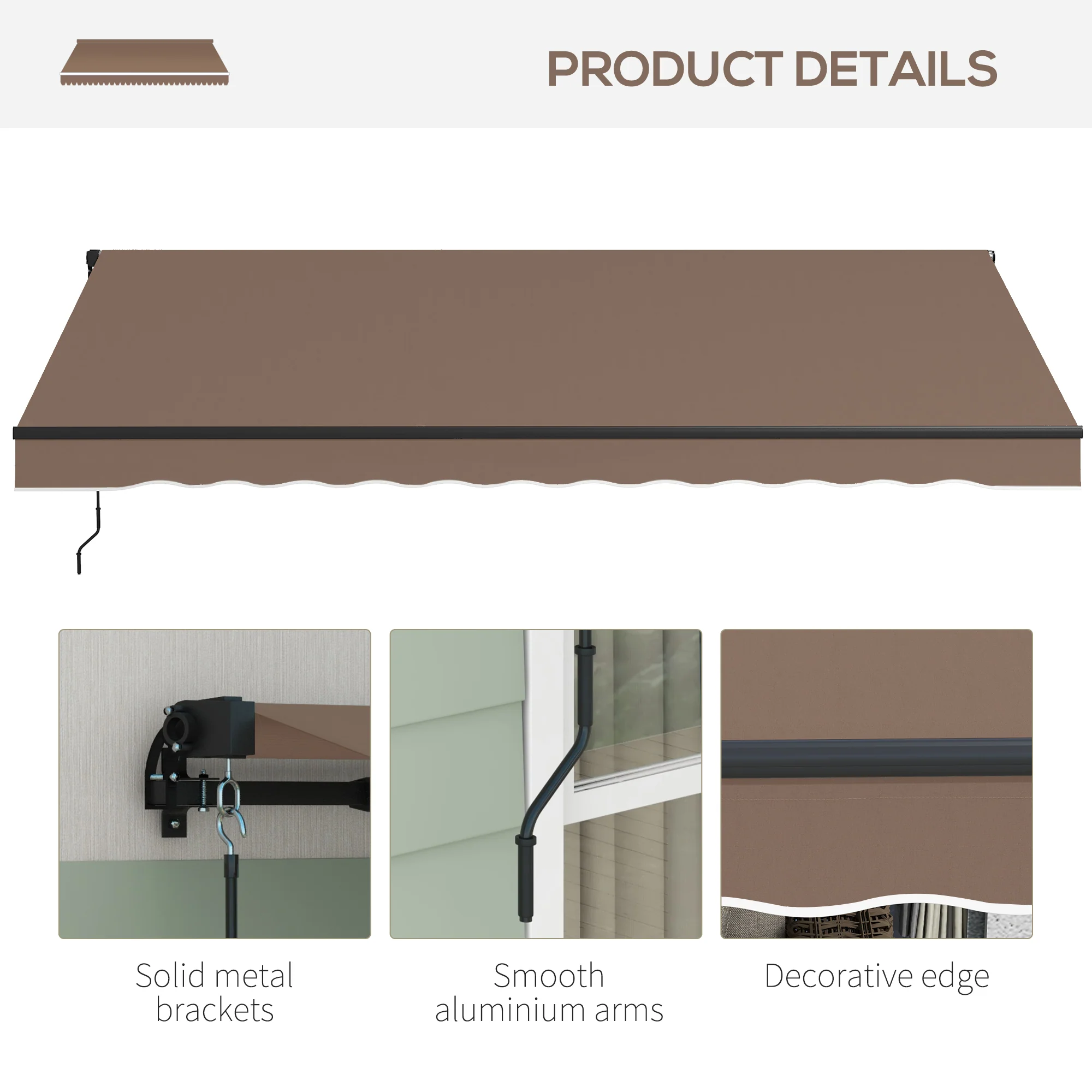 13' x 10' Retractable Awning, UV-Resistant 280GSM Sunshade Shelter for Deck & Balcony, Coffee - Image 10