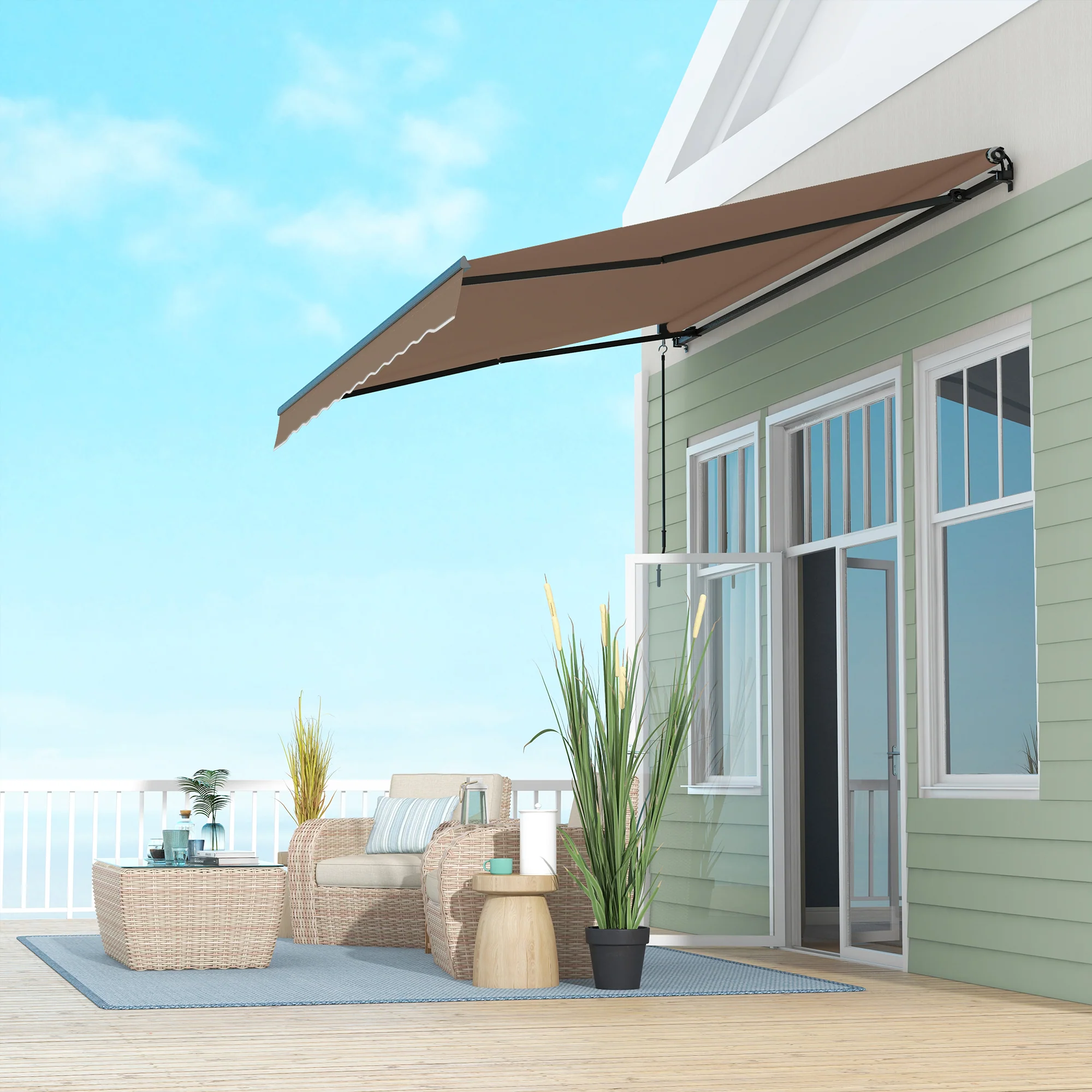13' x 10' Retractable Awning, UV-Resistant 280GSM Sunshade Shelter for Deck & Balcony, Coffee - Image 11