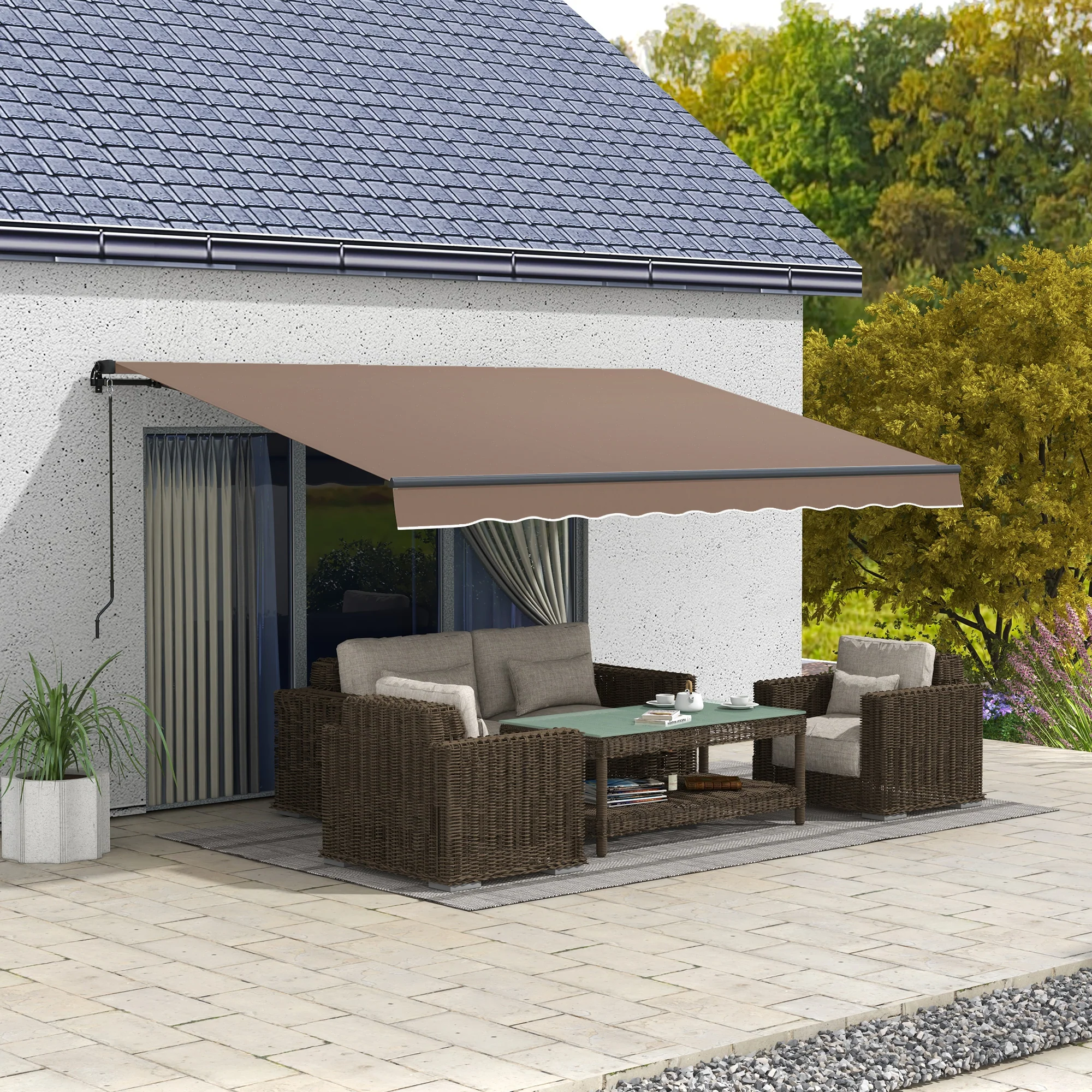13' x 10' Retractable Awning, UV-Resistant 280GSM Sunshade Shelter for Deck & Balcony, Coffee - Image 3