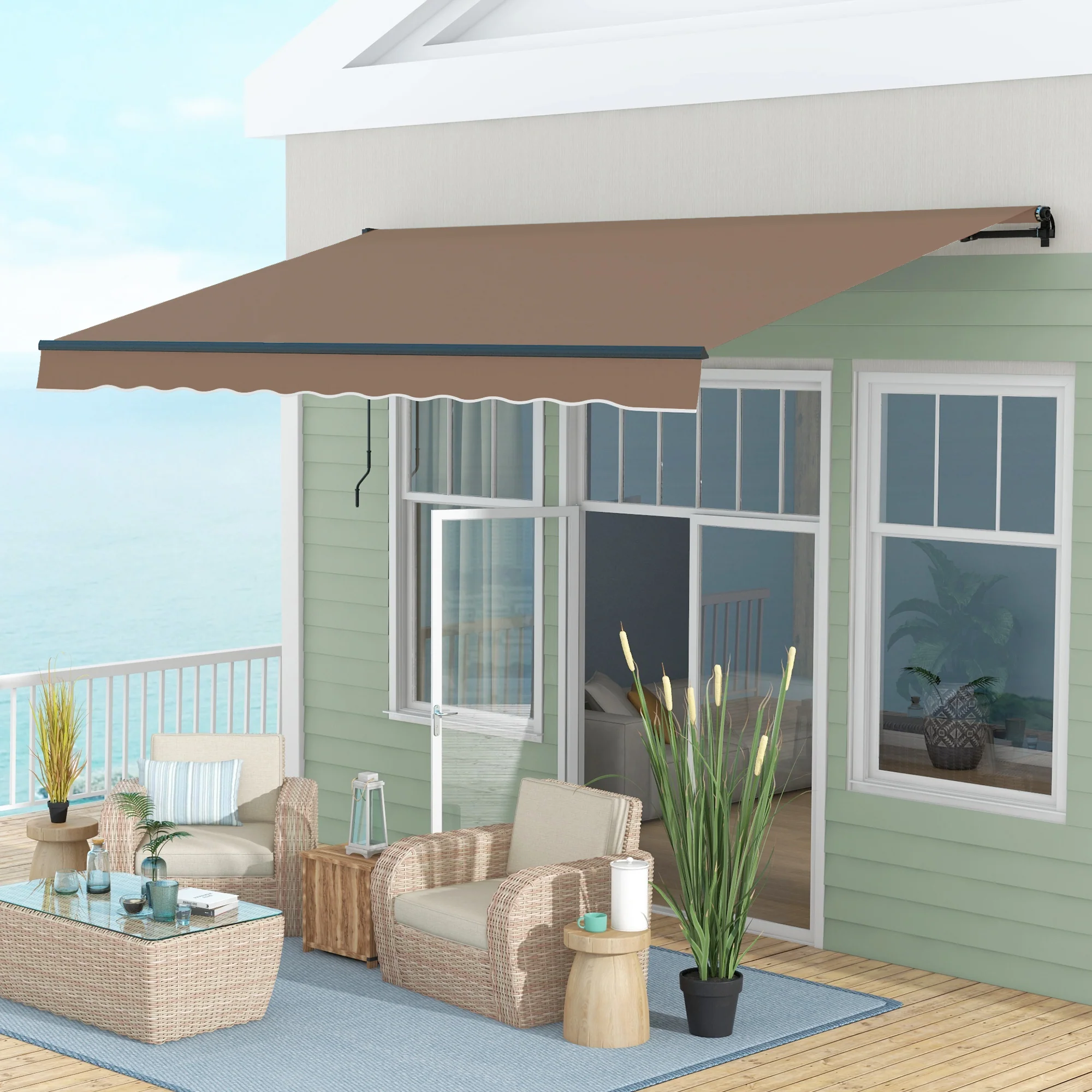 13' x 10' Retractable Awning, UV-Resistant 280GSM Sunshade Shelter for Deck & Balcony, Coffee - Image 4