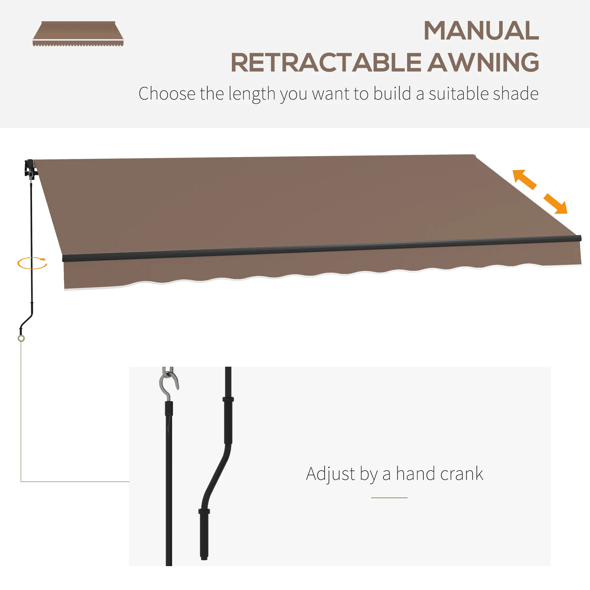 13' x 10' Retractable Awning, UV-Resistant 280GSM Sunshade Shelter for Deck & Balcony, Coffee - Image 6