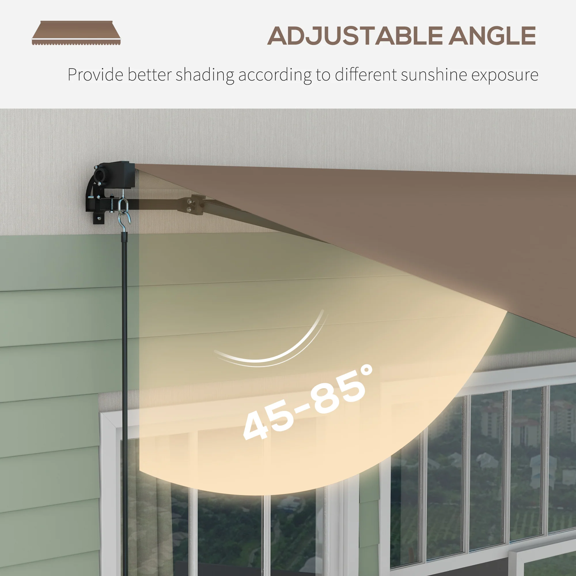 13' x 10' Retractable Awning, UV-Resistant 280GSM Sunshade Shelter for Deck & Balcony, Coffee - Image 7
