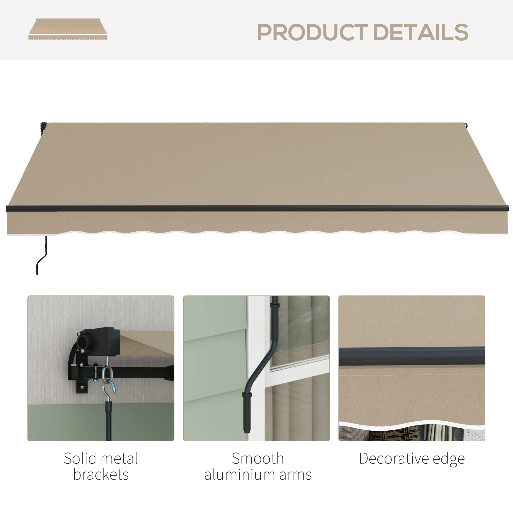 13' x 10' Retractable Awning with UV-Resistant 280gsm Sunshade Shelter in Beige - Image 10